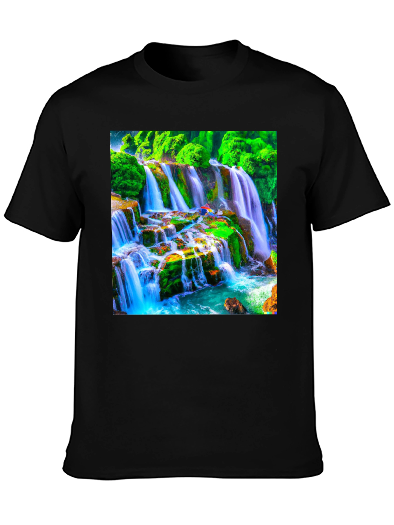 Black Waterfall Graphic Tee - Nature Lover's T-Shirt view 3