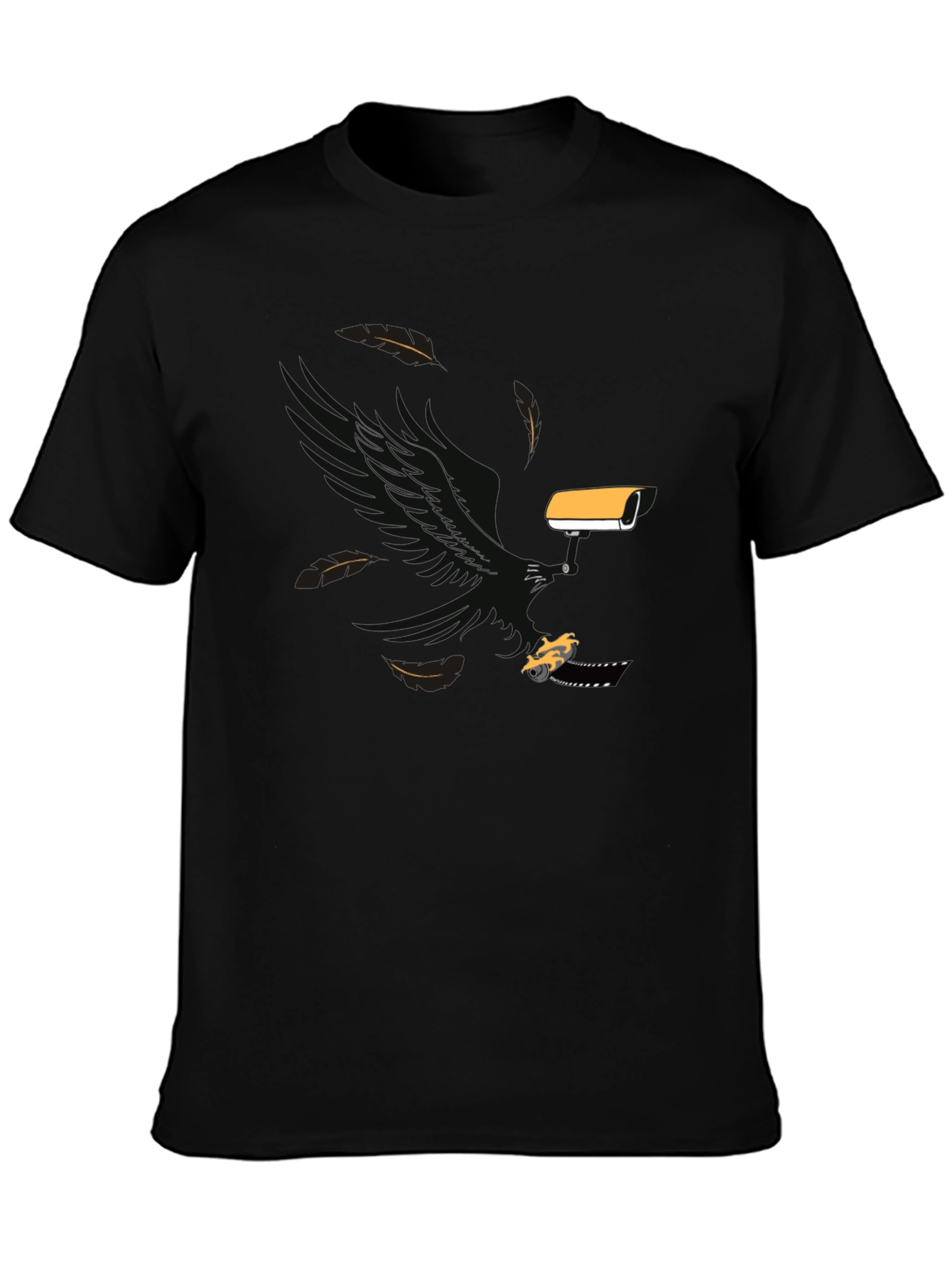 Black Surveillance T-Shirt: Eagle, Camera, & Car Graphic Tee view 3