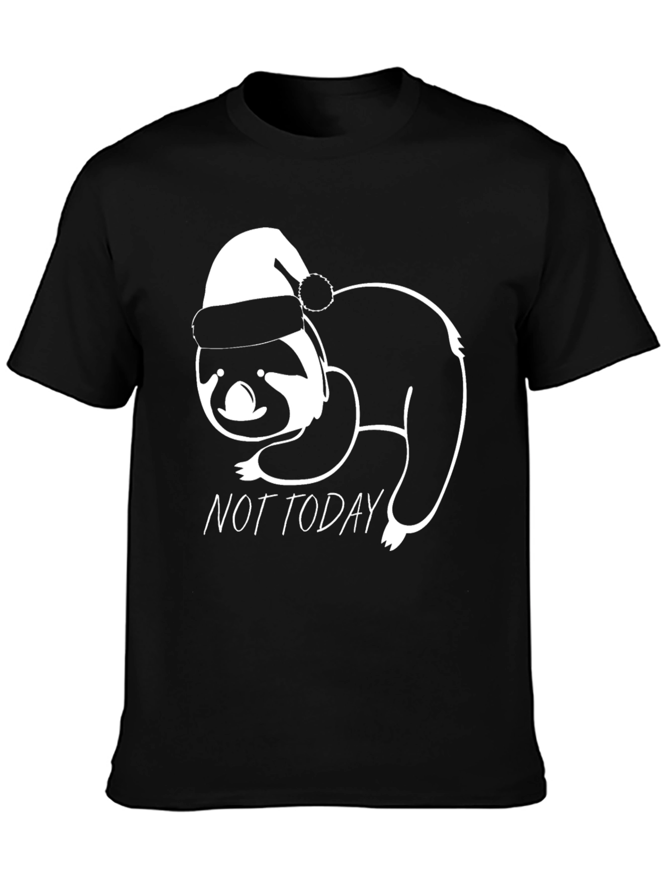 Black Not Today Sloth Santa Hat Graphic Tee view 3