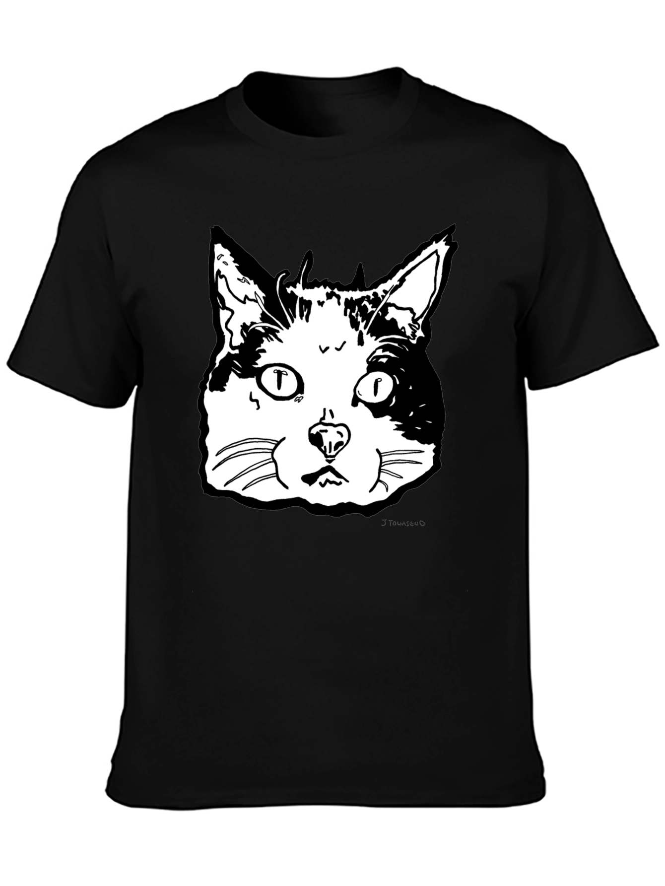 Black Cat Face Graphic T-Shirt - Black view 3