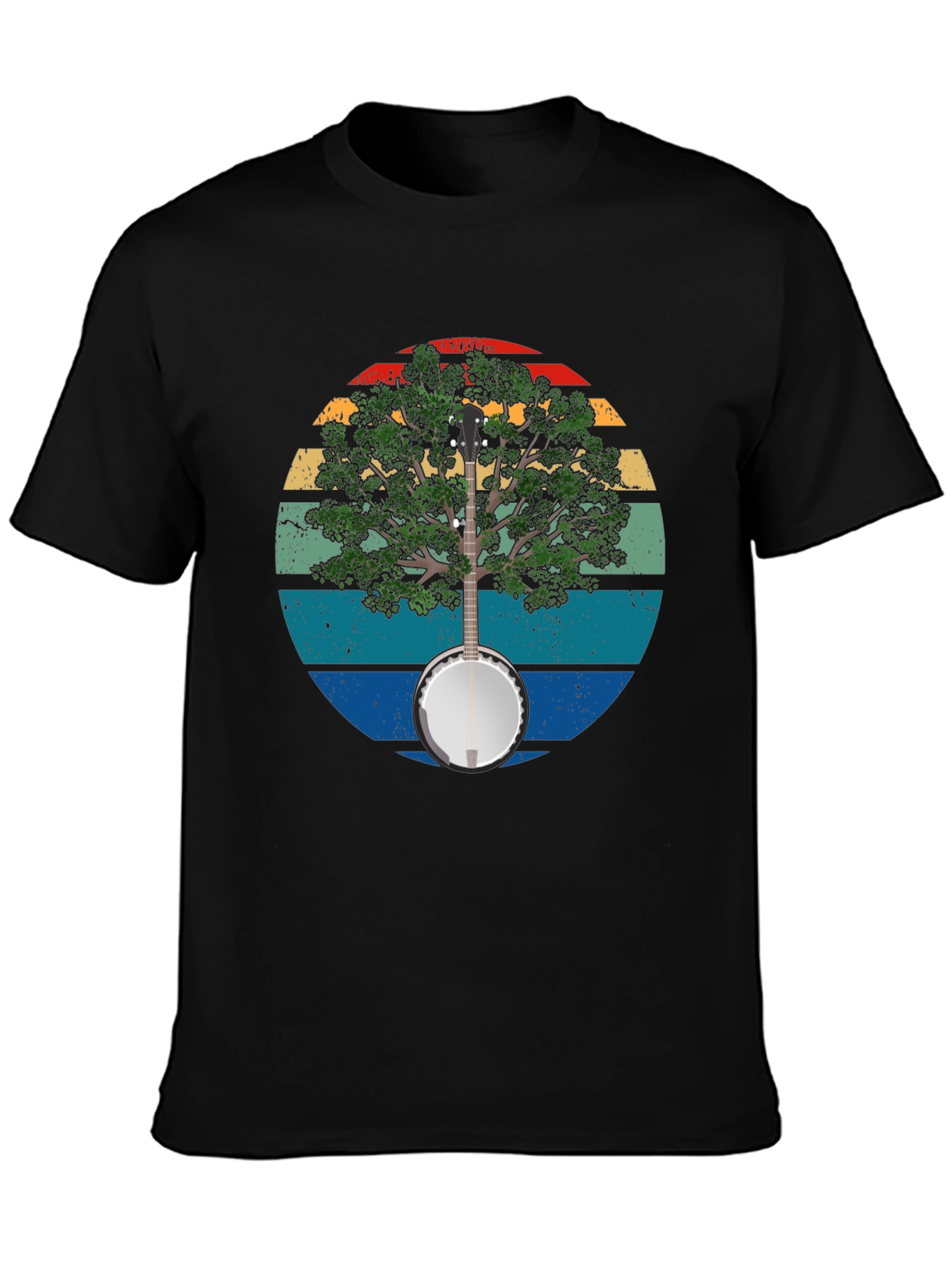 Black Banjo Tree Graphic T-Shirt view 3