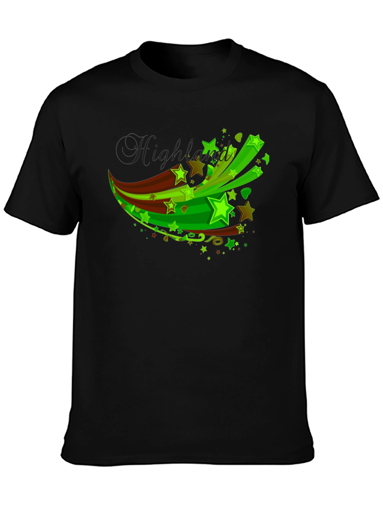 Black Men's Black T-Shirt with Green Star Graphic view 3