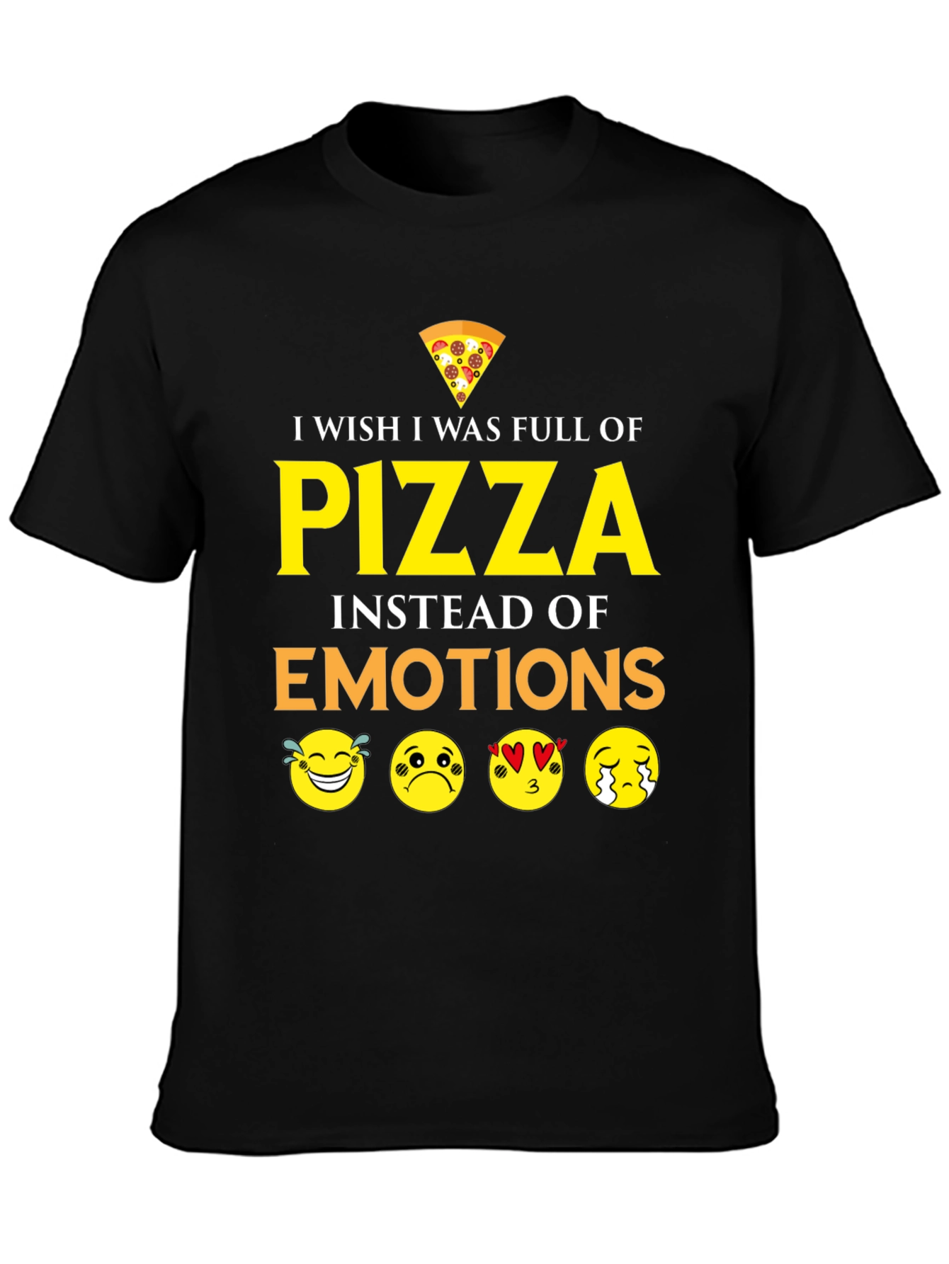 Black Pizza Emotions Graphic T-Shirt - Funny Foodie Tee view 3