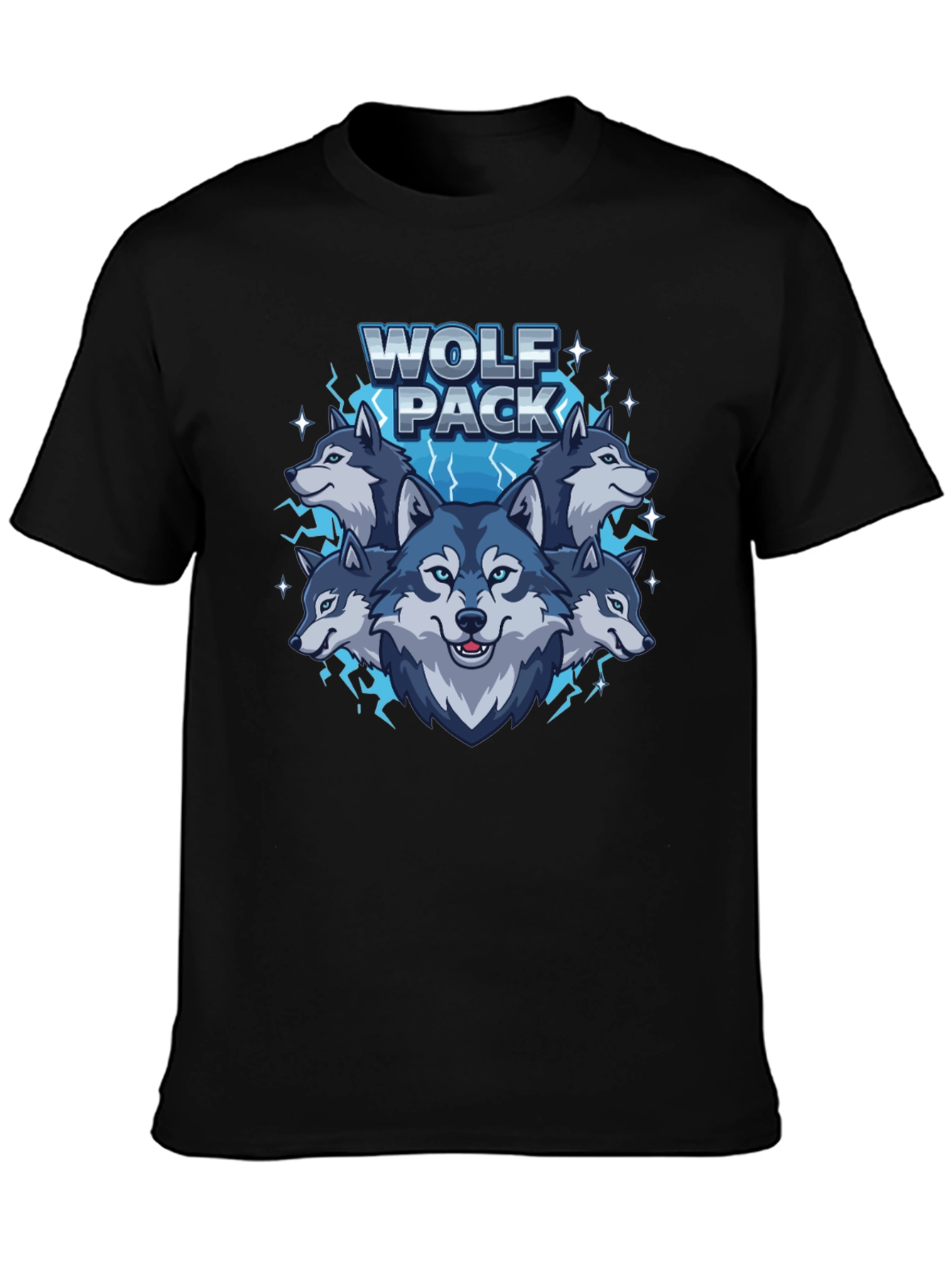 Black Wolf Pack Graphic Print Crew Neck T-Shirt view 3