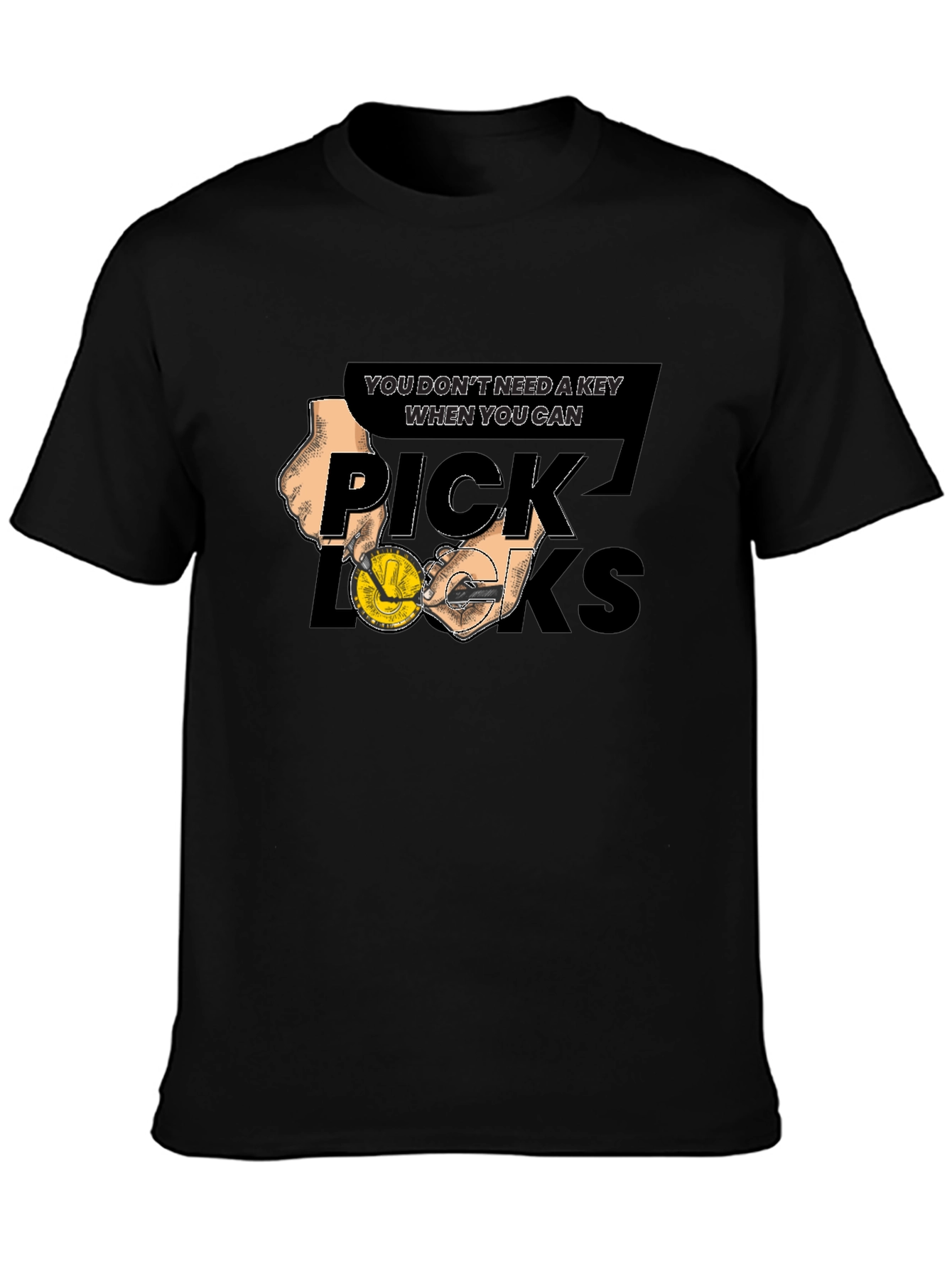 Black Pick Locks Graphic Tee - No Key Needed T-Shirt view 3