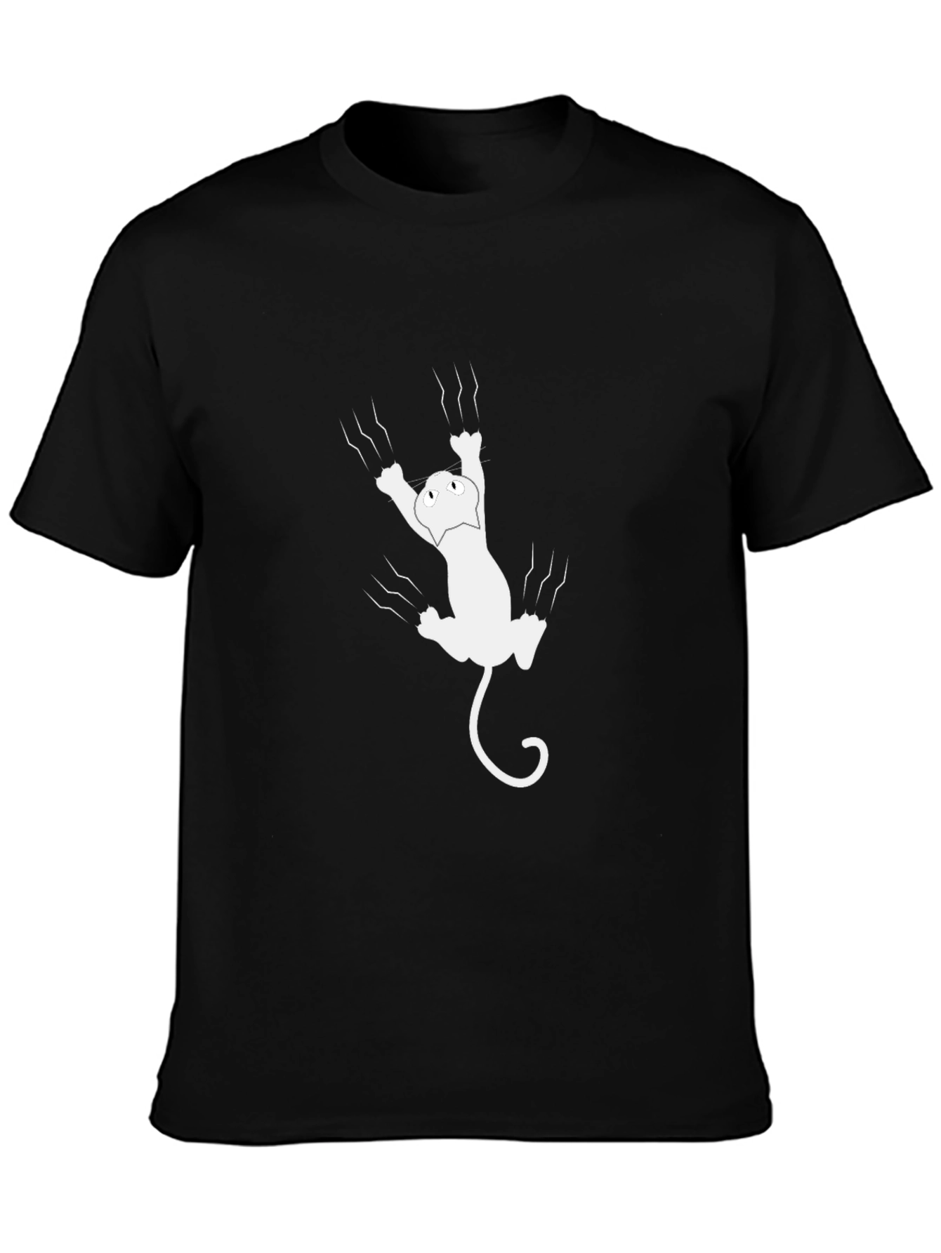 Black Funny Cat Scratching Black T-Shirt view 3