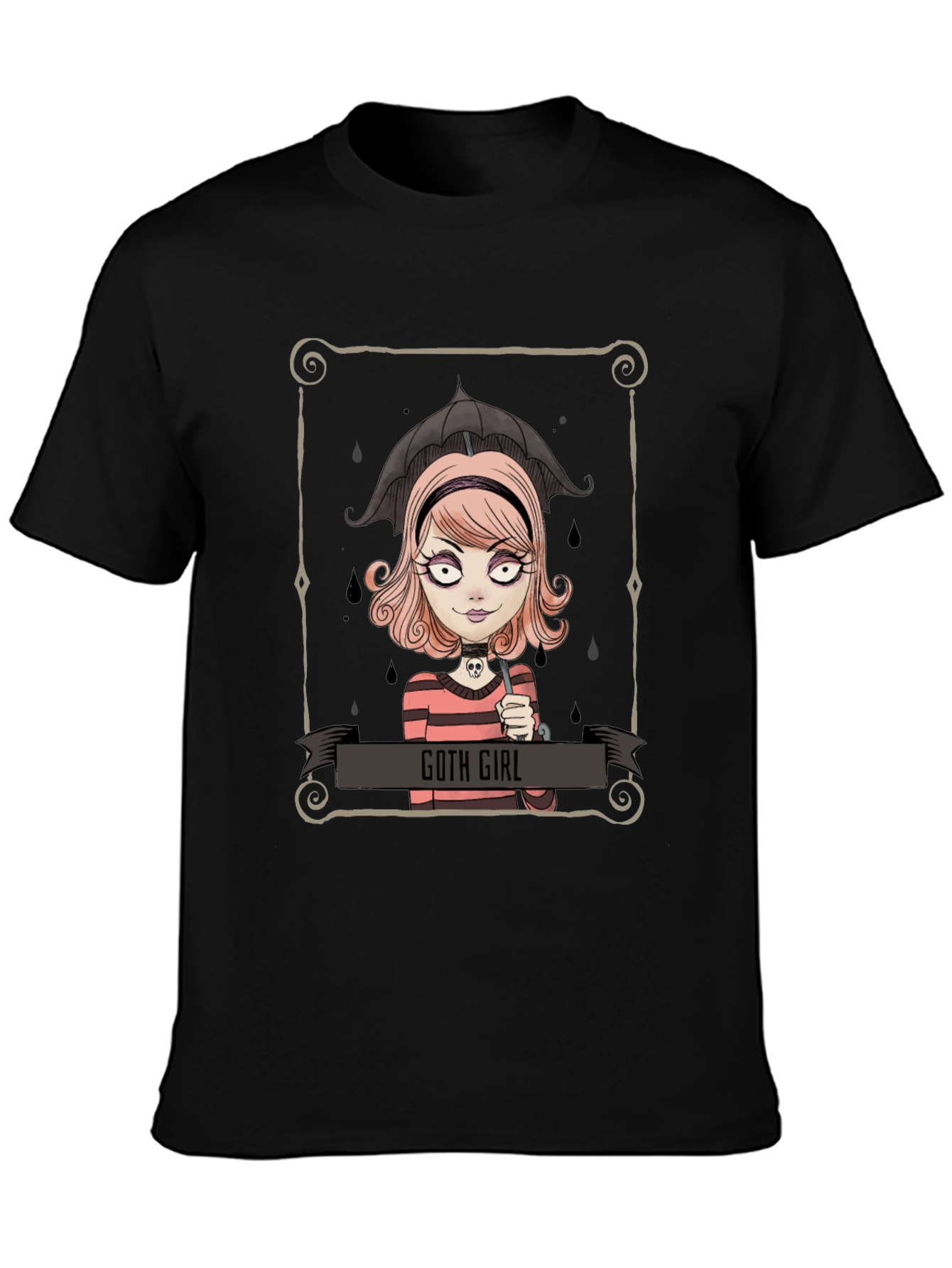 Black Goth Girl Tee - Cartoon Graphic T-Shirt view 3