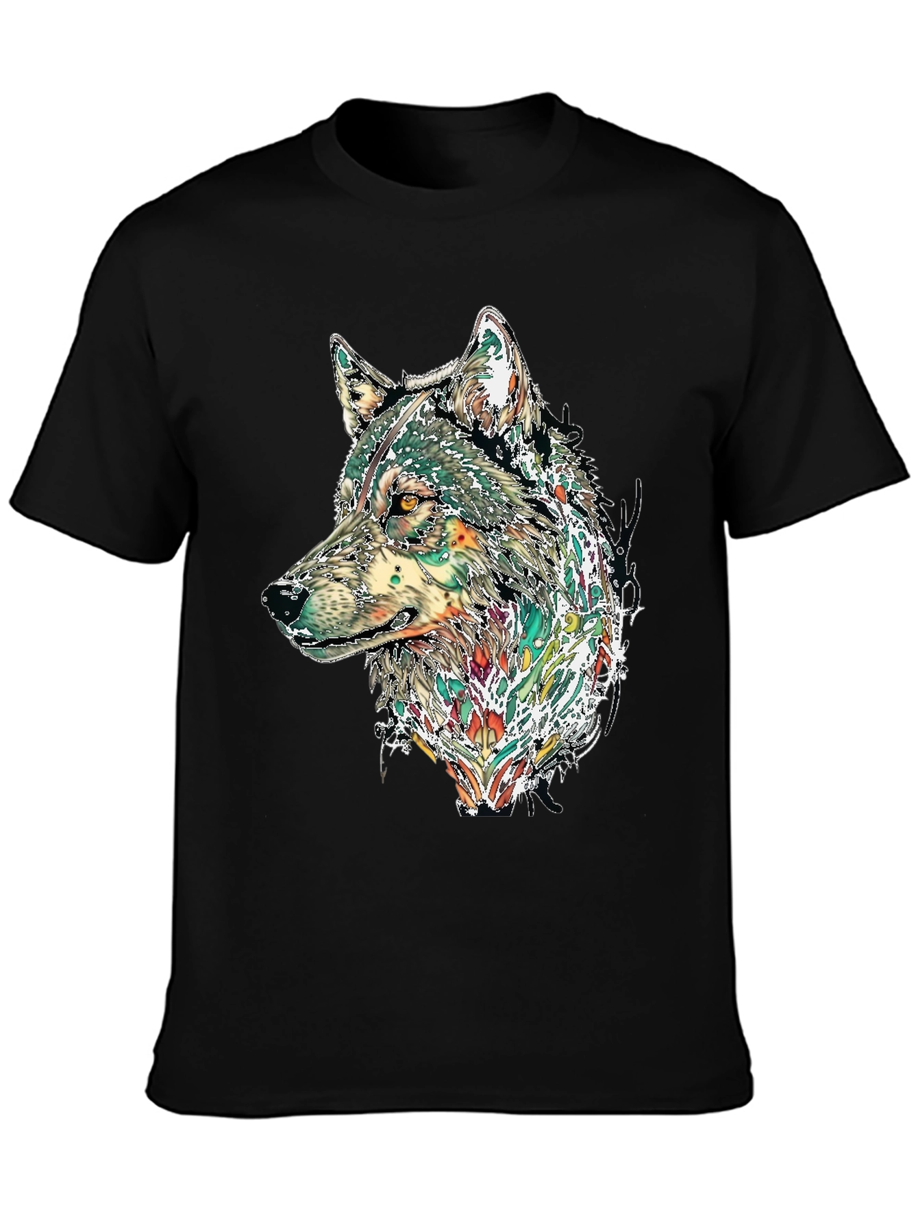 Black Wolf Graphic Print Black T-Shirt view 3