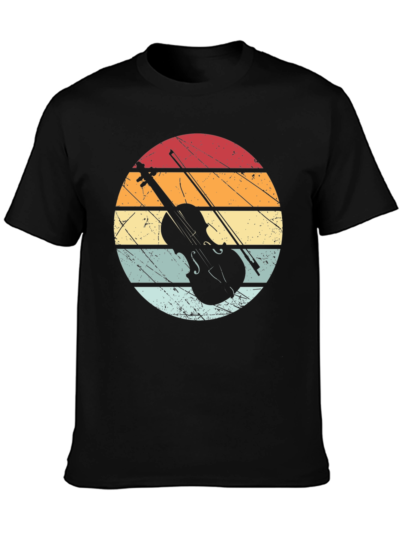 Black Vintage Violin Sunset T-Shirt view 3