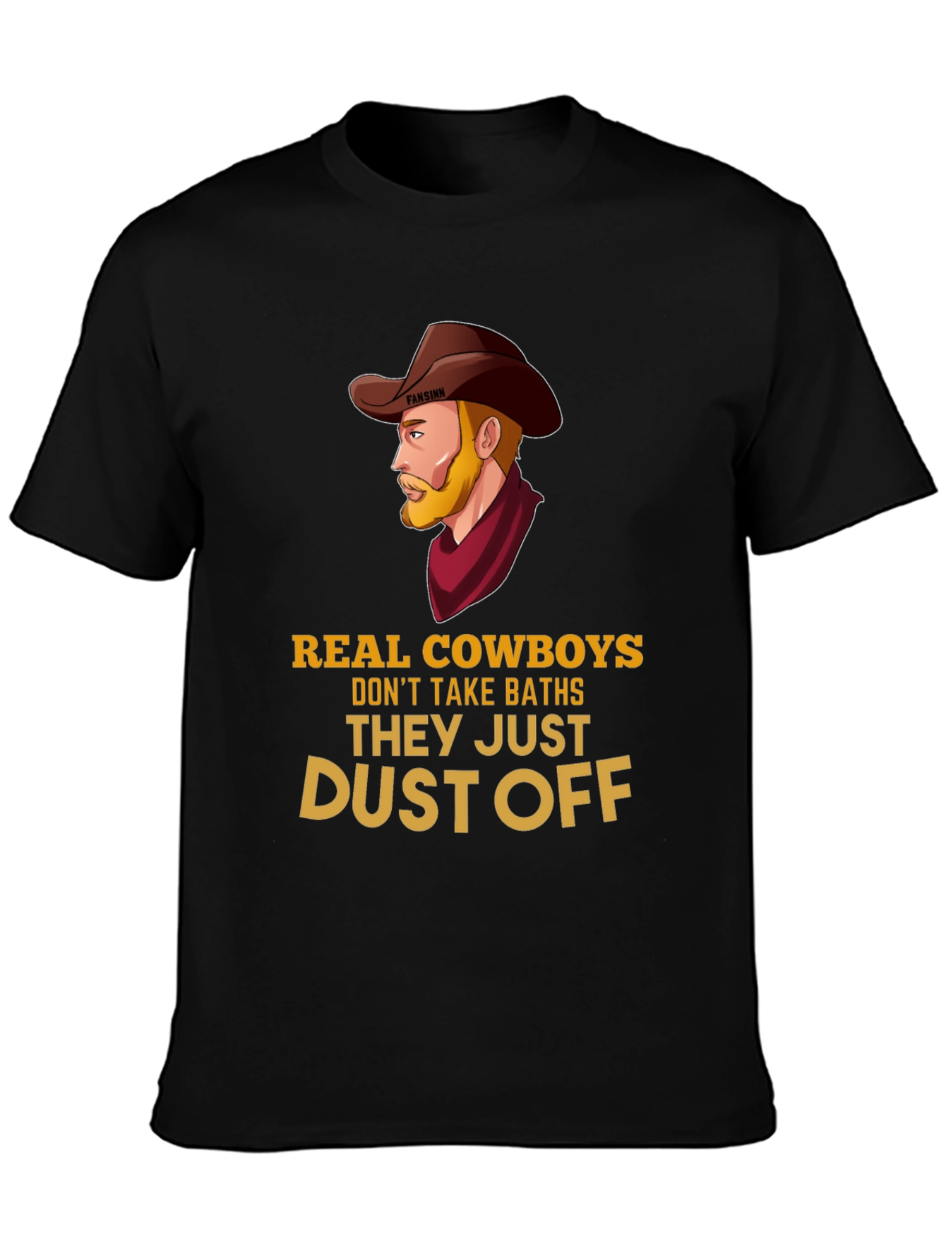 Black Real Cowboys Don't Take Baths Funny Graphic T-Shirt view 3