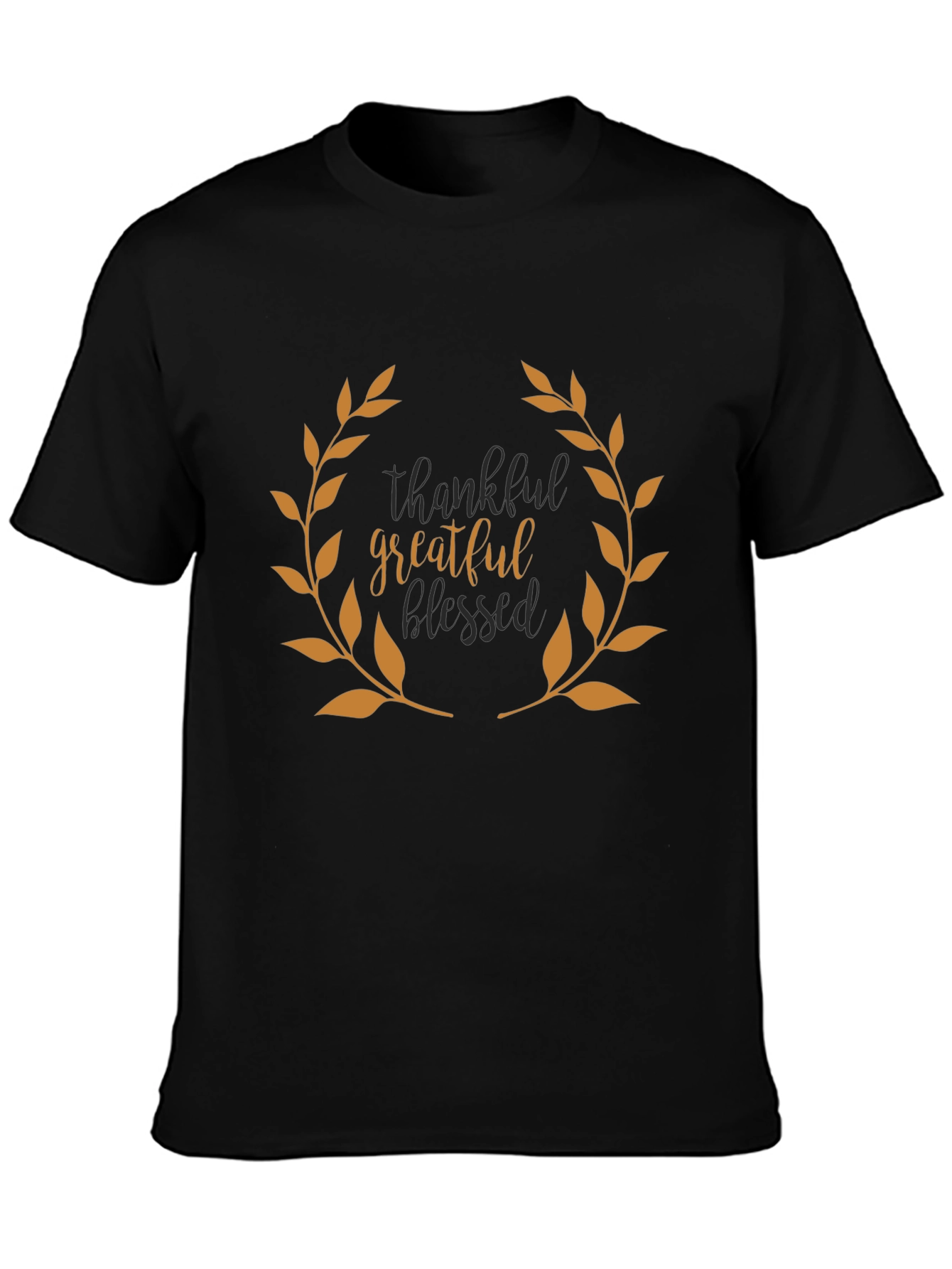 Black Thankful, Grateful, Blessed Black T-Shirt view 3