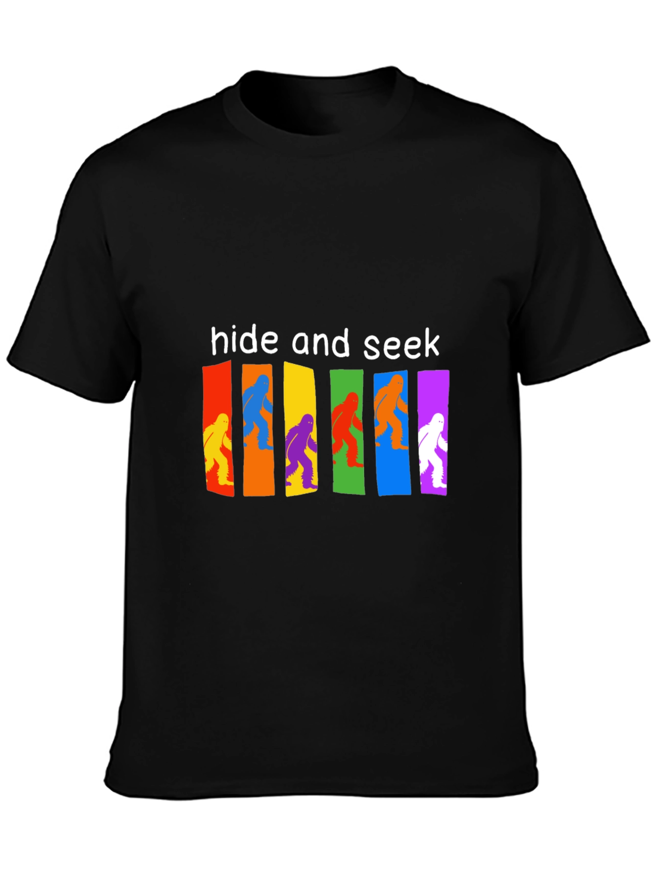 Black Hide & Seek Bigfoot T-Shirt Funny Sasquatch Tee view 3