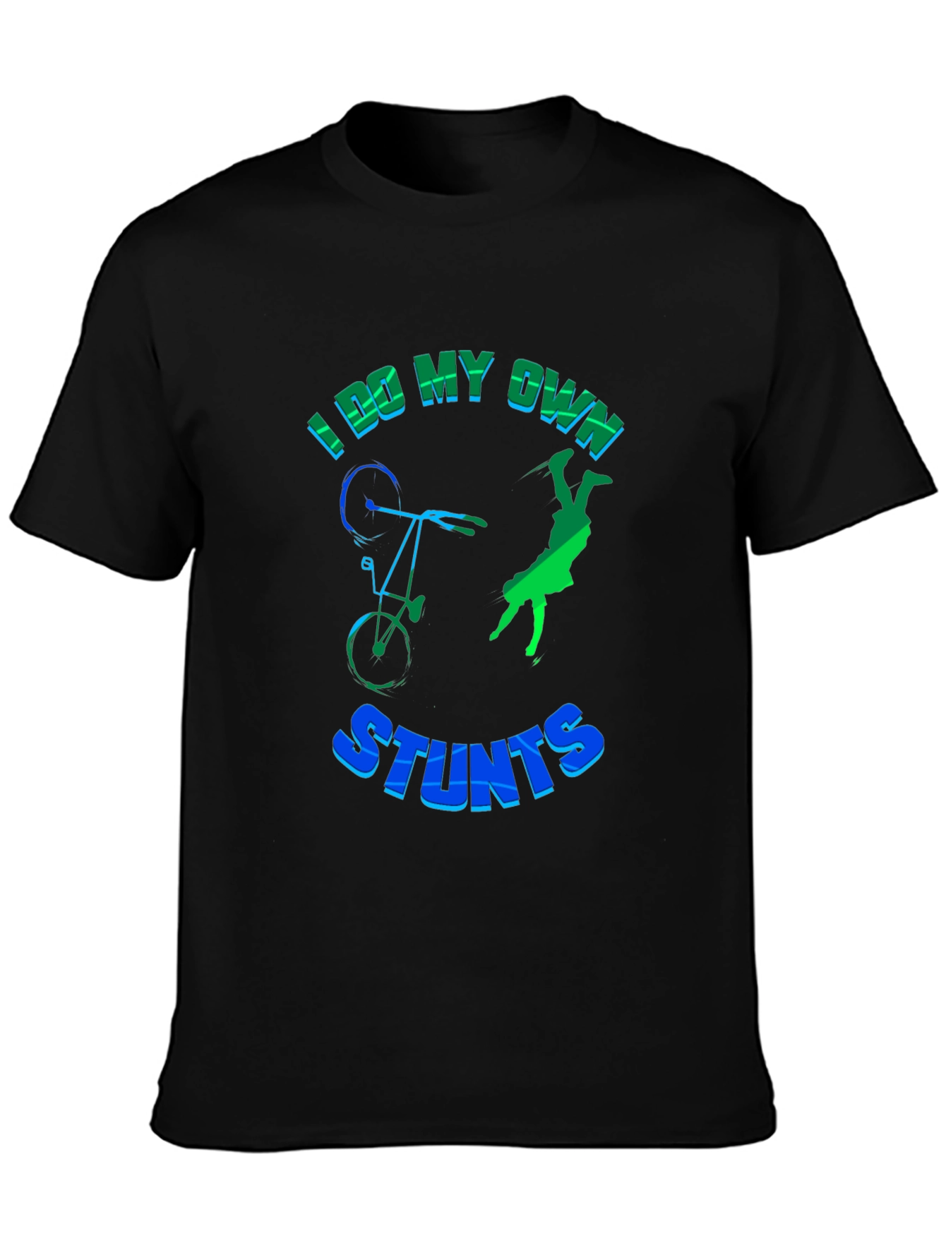 Black I Do My Own Stunts T-Shirt, Funny Bike Design view 3