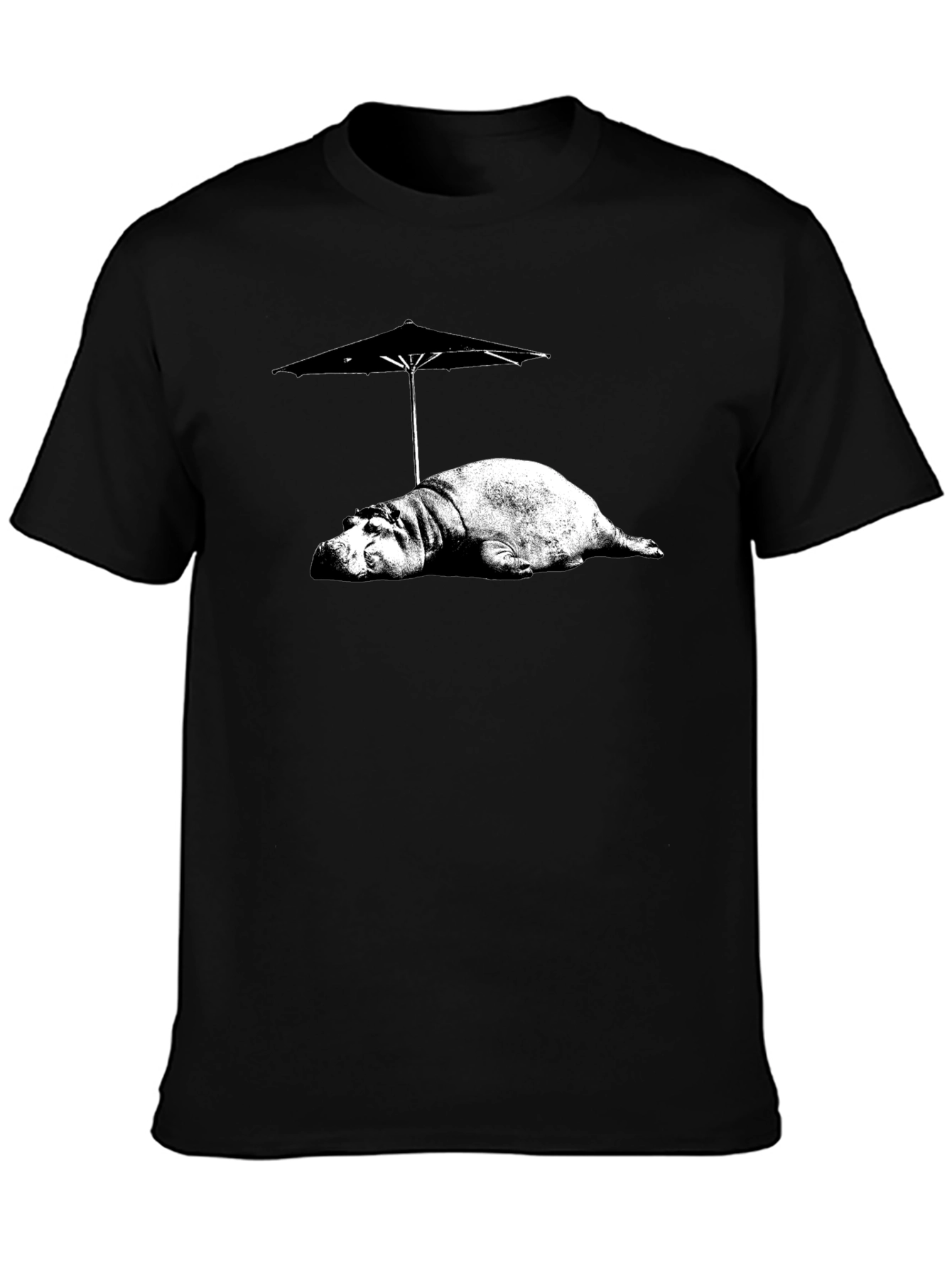 Black Hippo Under Umbrella Graphic Tee - Relaxed Summer Style view 3