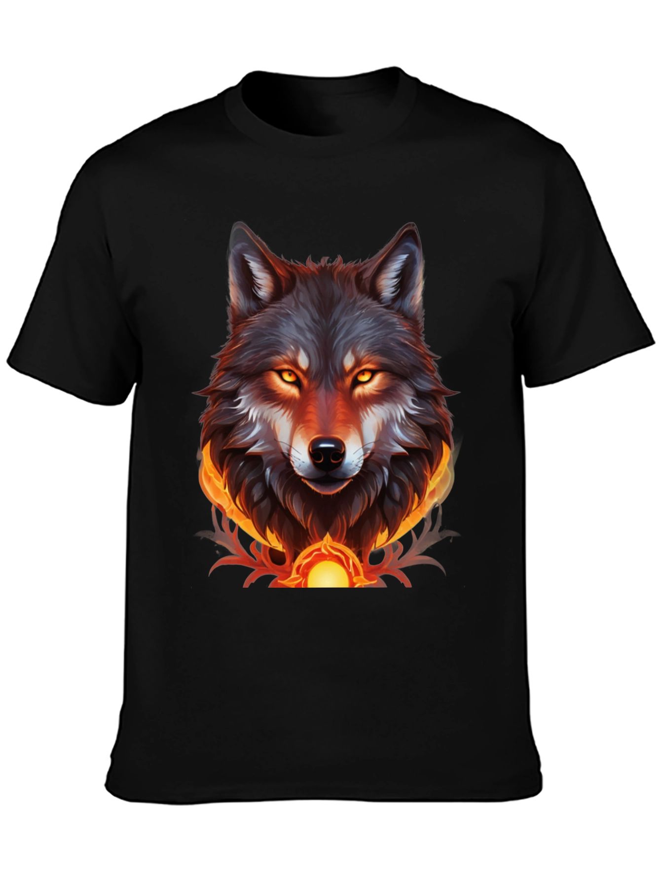 Black Fiery Wolf Graphic Tee - Bold Black T-Shirt view 3