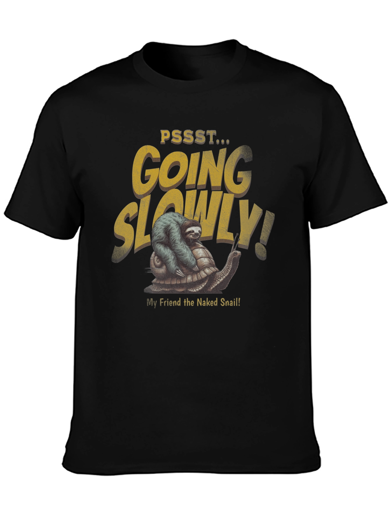 Black Sloth Riding a Snail T-Shirt - Going Slowly! view 3