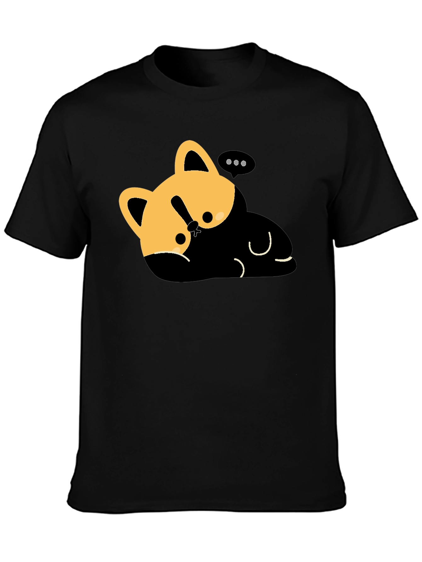 Black Cute Cat Nap T-Shirt - Relaxed Fit, Black view 3