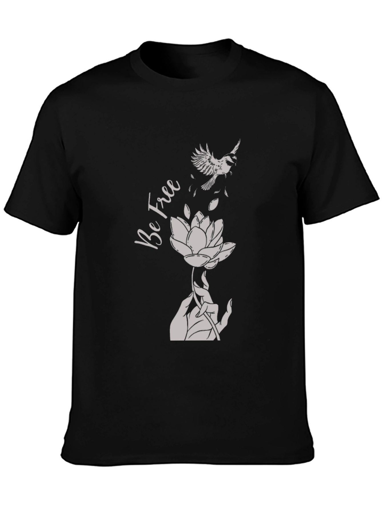 Black Be Free Graphic Tee - Bird & Lotus Design view 3