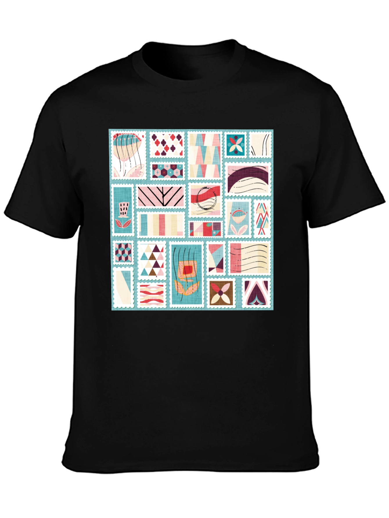 Black Abstract Stamp Print Tee - Modern Graphic T-Shirt view 3