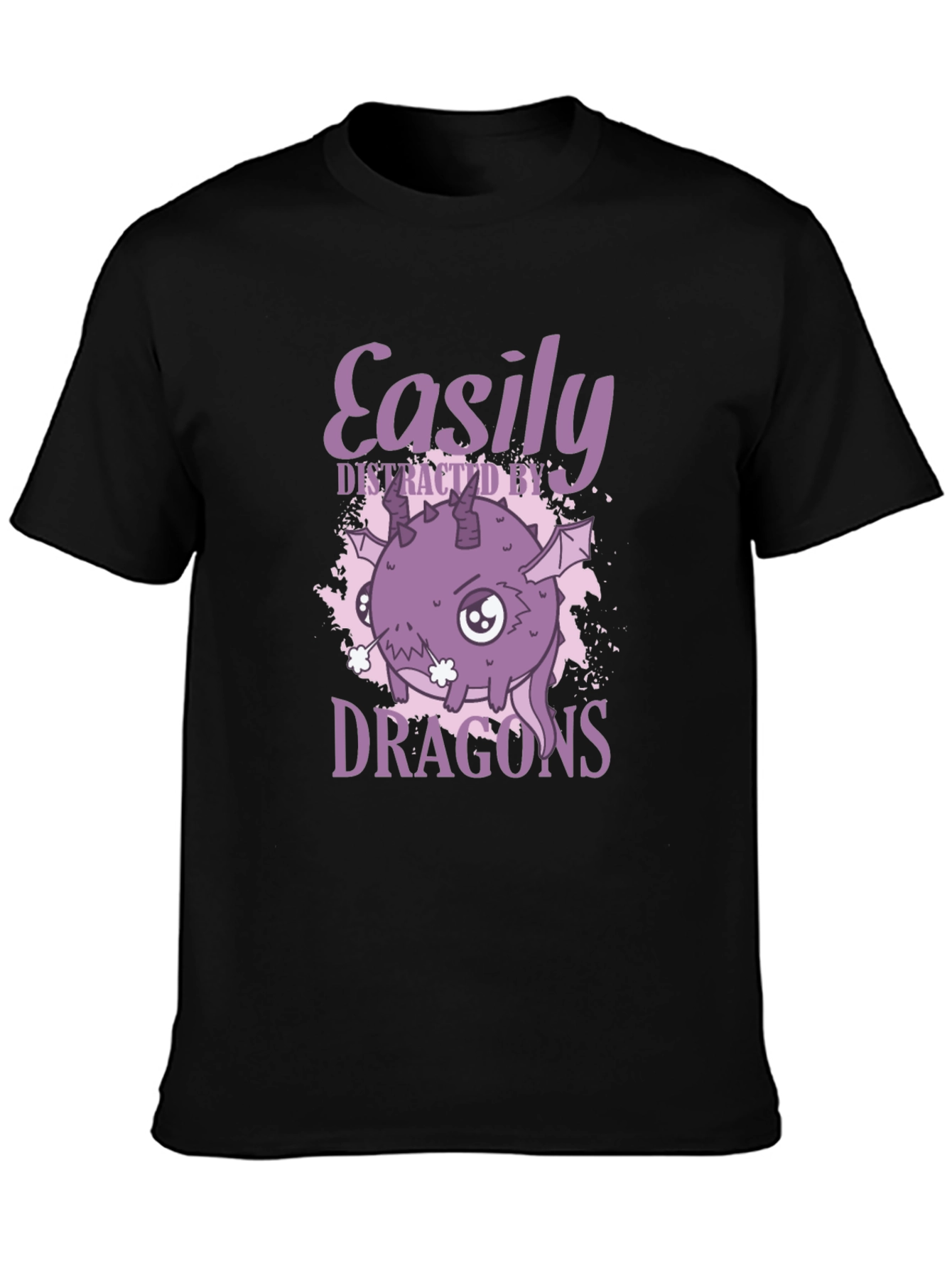Black Easily Distracted By Dragons Graphic T-Shirt view 3
