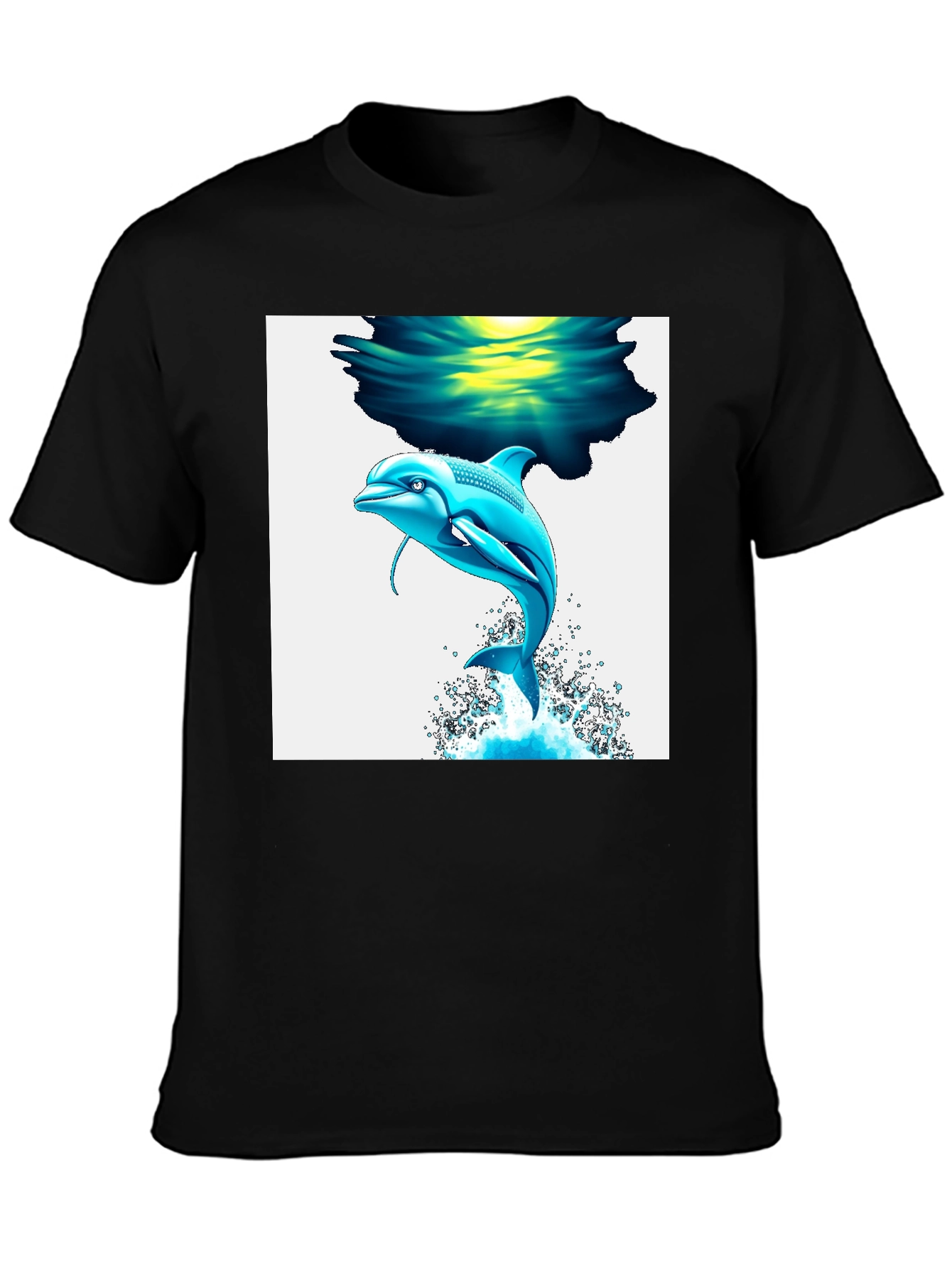 Black Dolphin Graphic Tee - Black Cotton Blend T-Shirt view 3