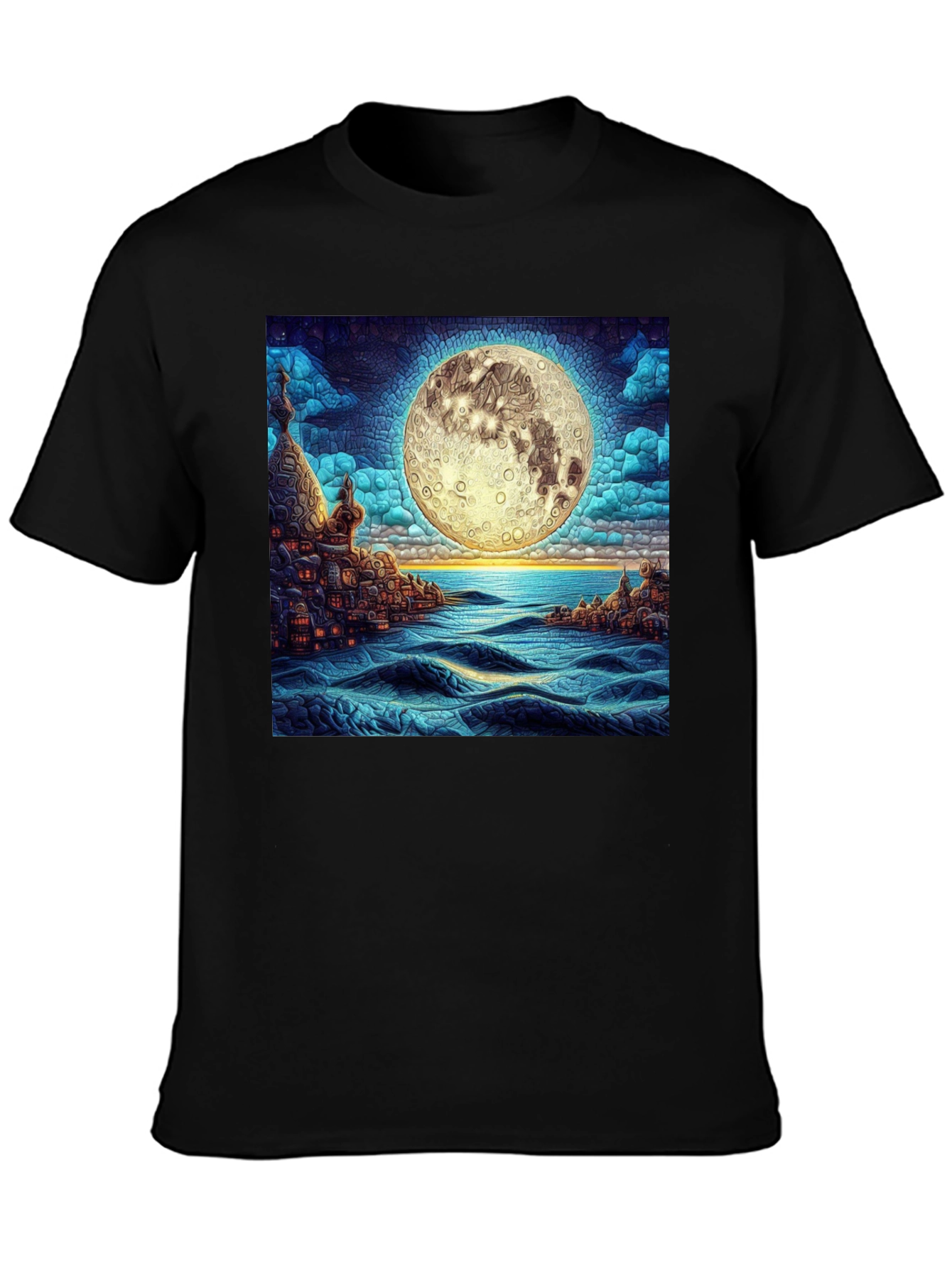 Black Moonlit Cityscape Graphic Tee view 3