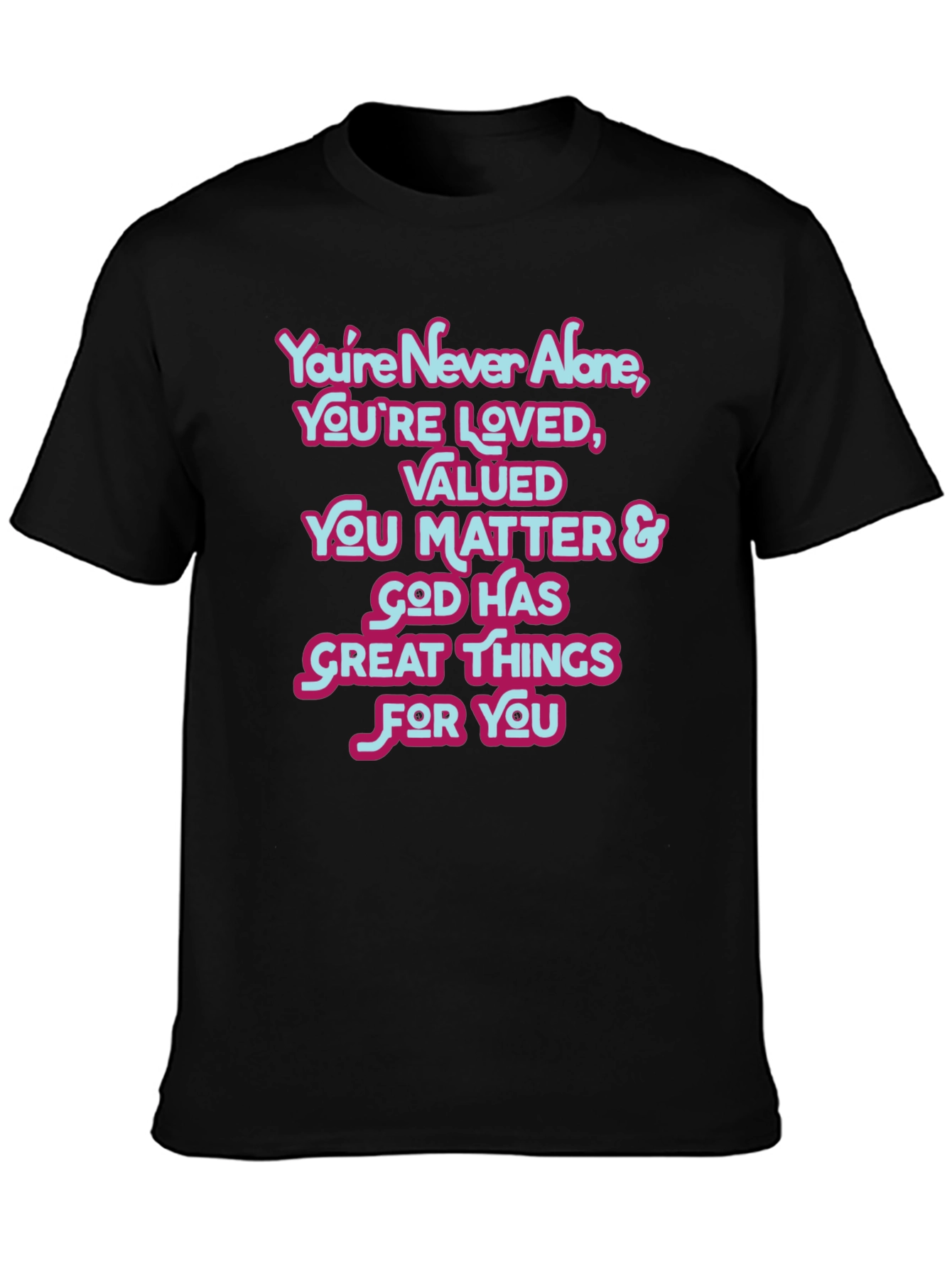 Black Inspirational T-Shirt: You're Never Alone Christian Tee view 3