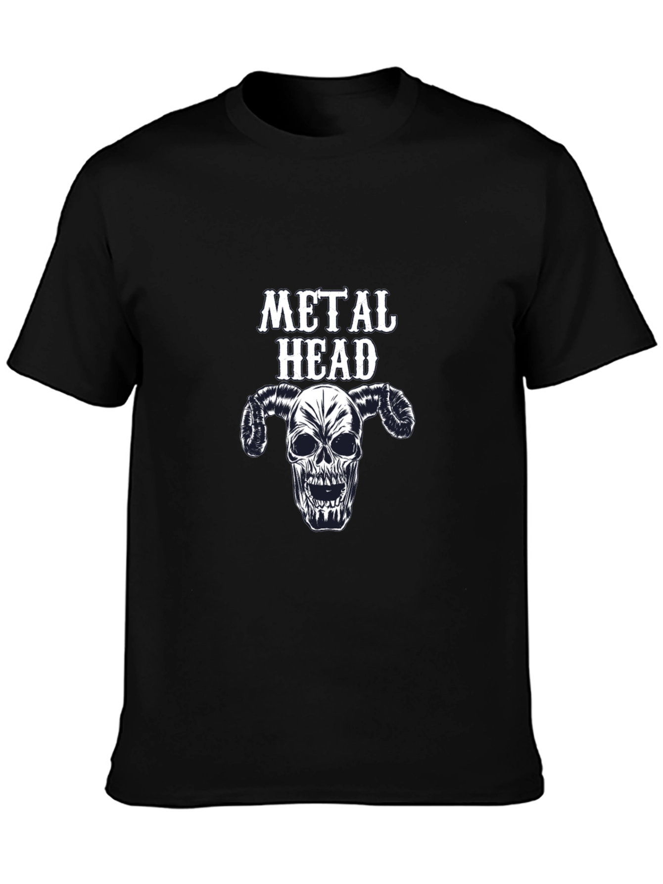 Metal Head Graphic Tee - Skull Horns Black T-Shirt - 3