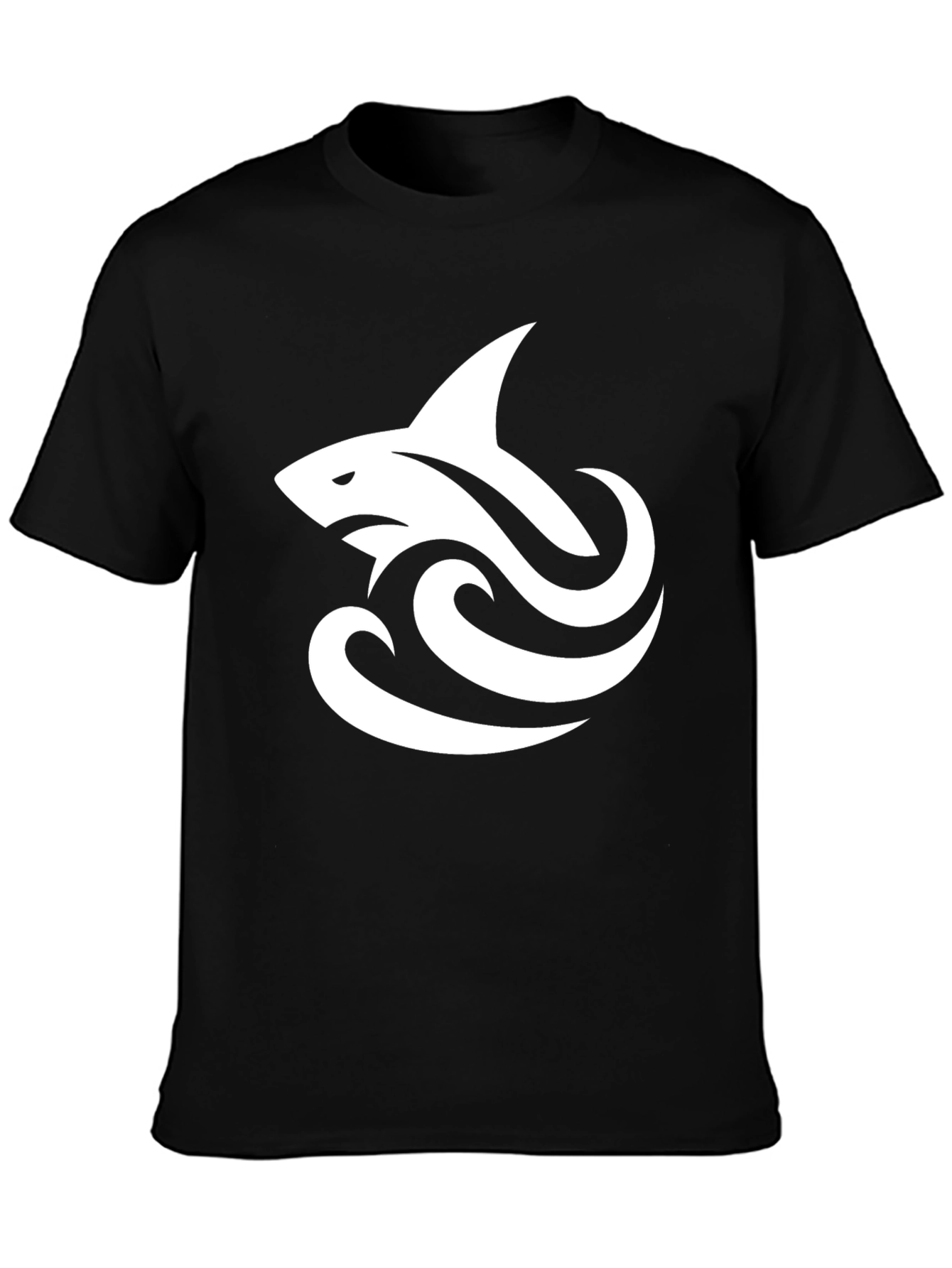 Black Cool Shark Wave Graphic Black Tee view 3