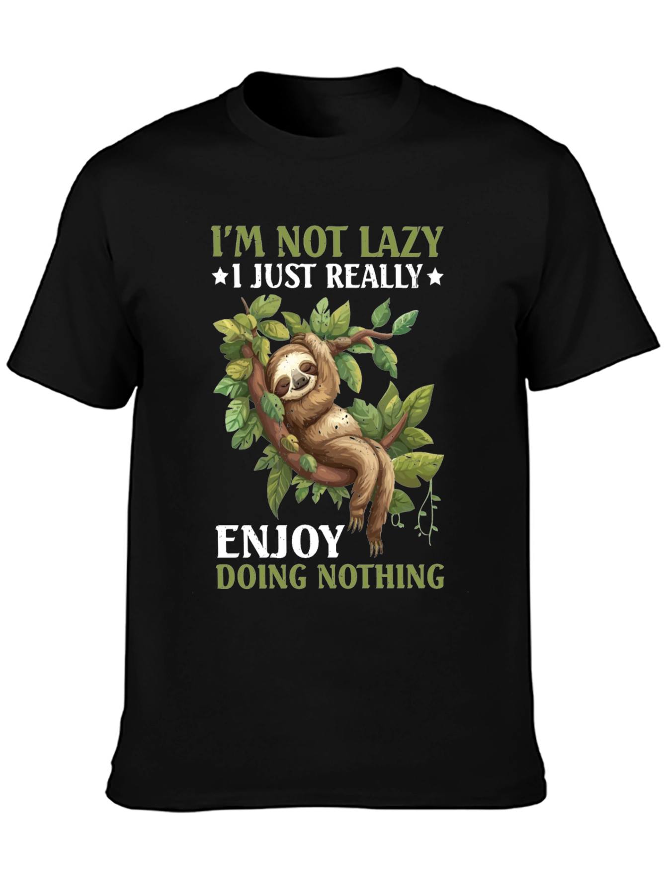Black Funny Sloth T-Shirt: Enjoy Doing Nothing Tee view 3