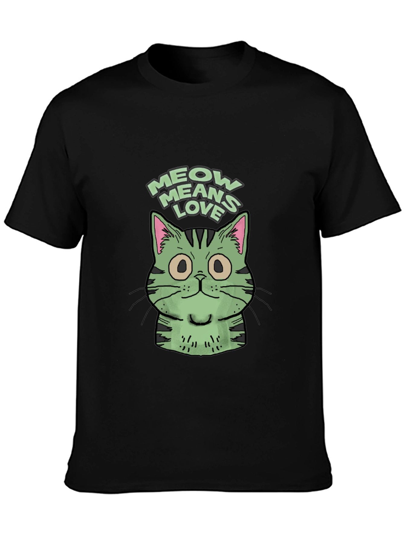 Black Meow Means Love Cat Graphic Tee - Unisex Black T-Shirt view 3