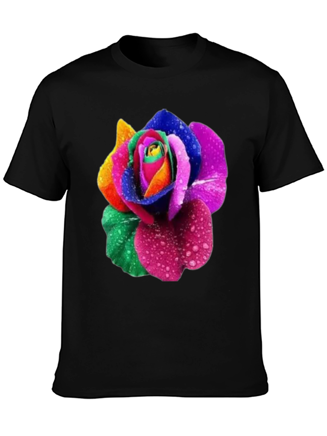 Rainbow Rose Graphic Tee - Men's Black T-Shirt - 3