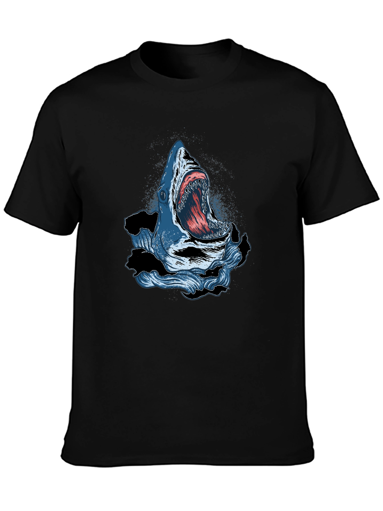 Black Shark Attack Graphic Print Crew Neck T-Shirt view 3