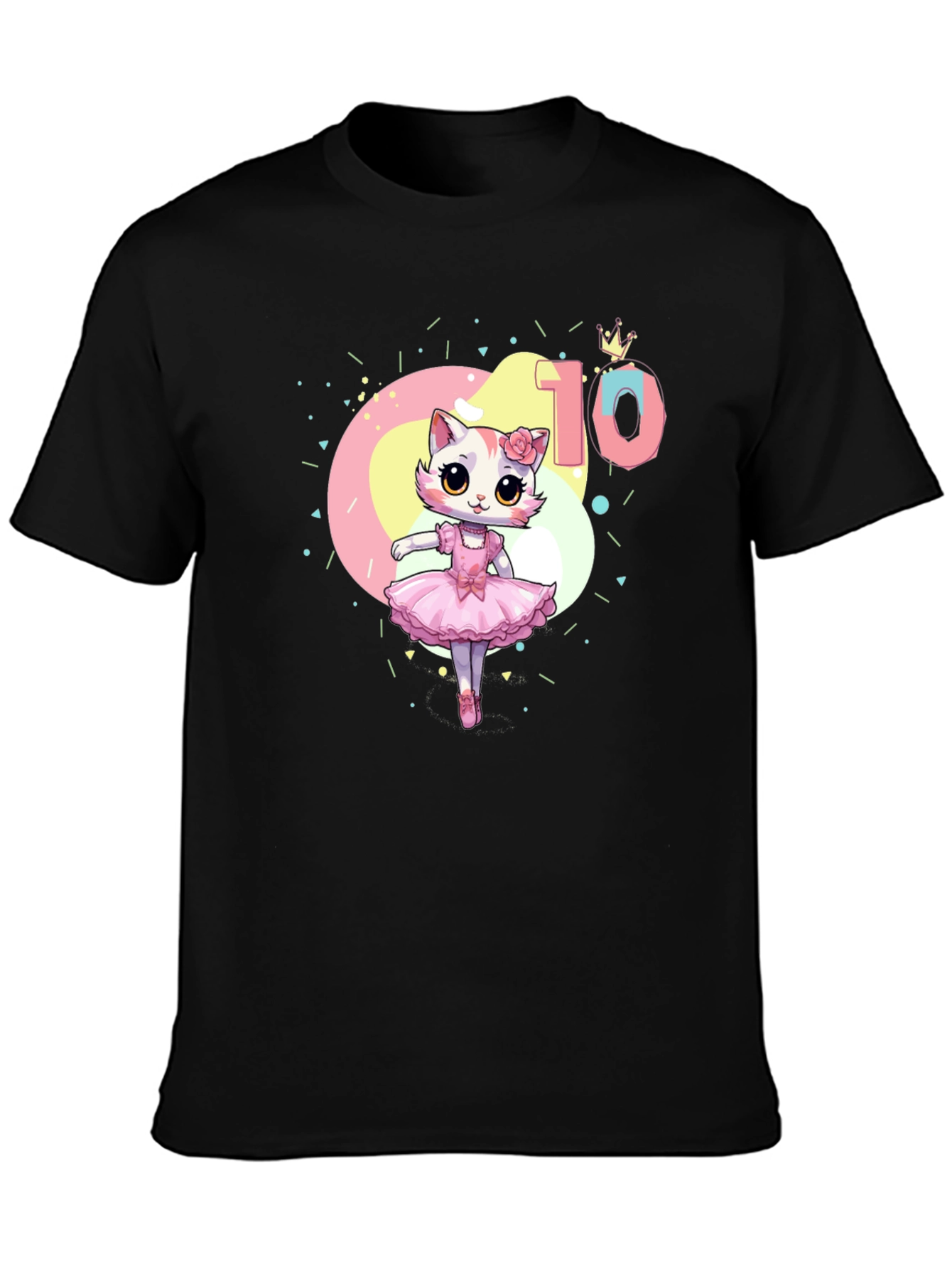 Black Cute Cat Ballerina 10th Birthday T-Shirt view 3