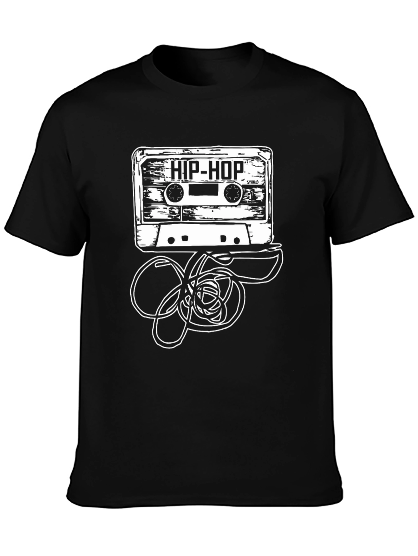 Black Hip-Hop Cassette Tape Graphic Tee - Retro Style view 3