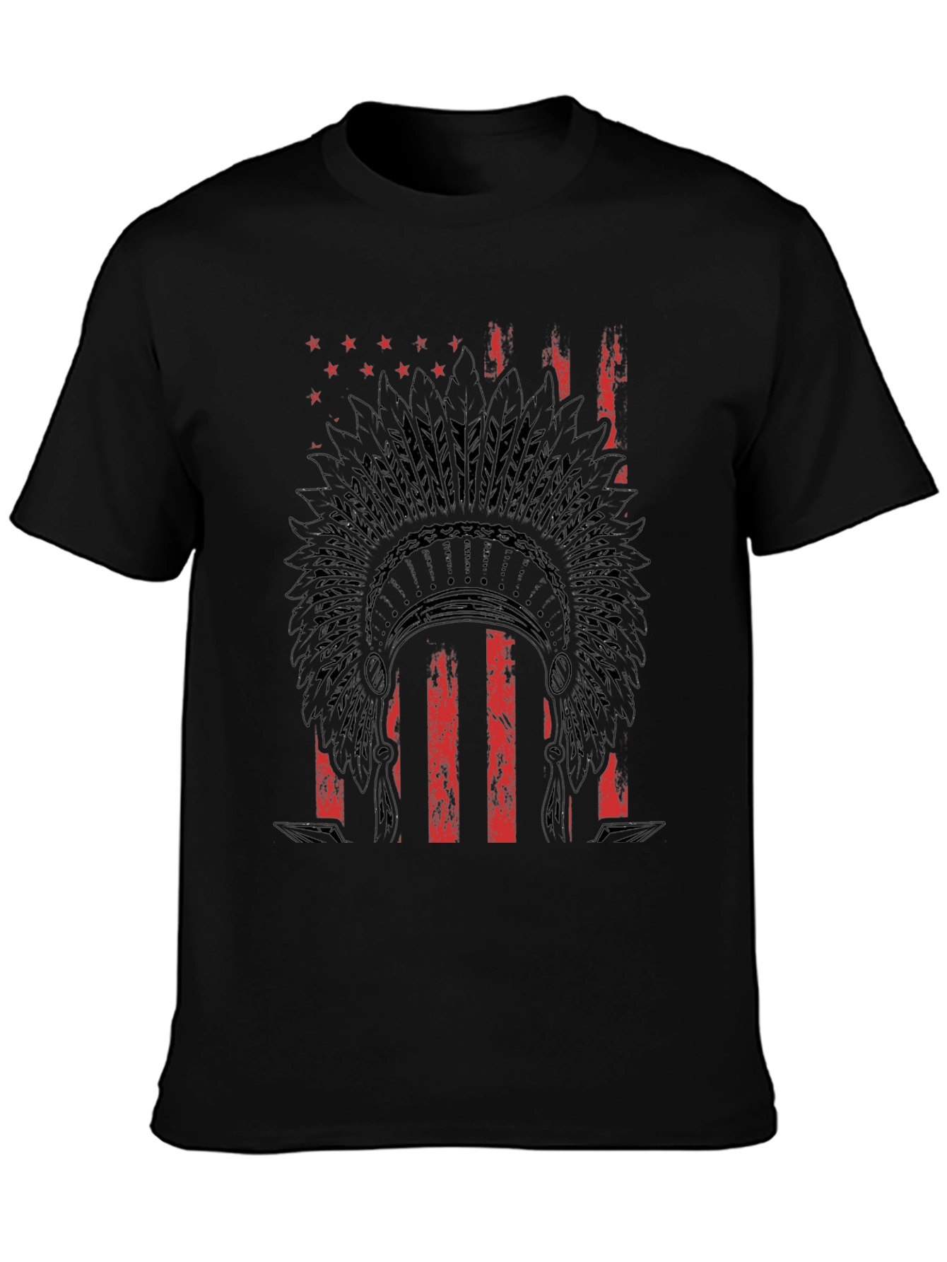Black American Flag Indian Headdress Graphic T-Shirt view 3