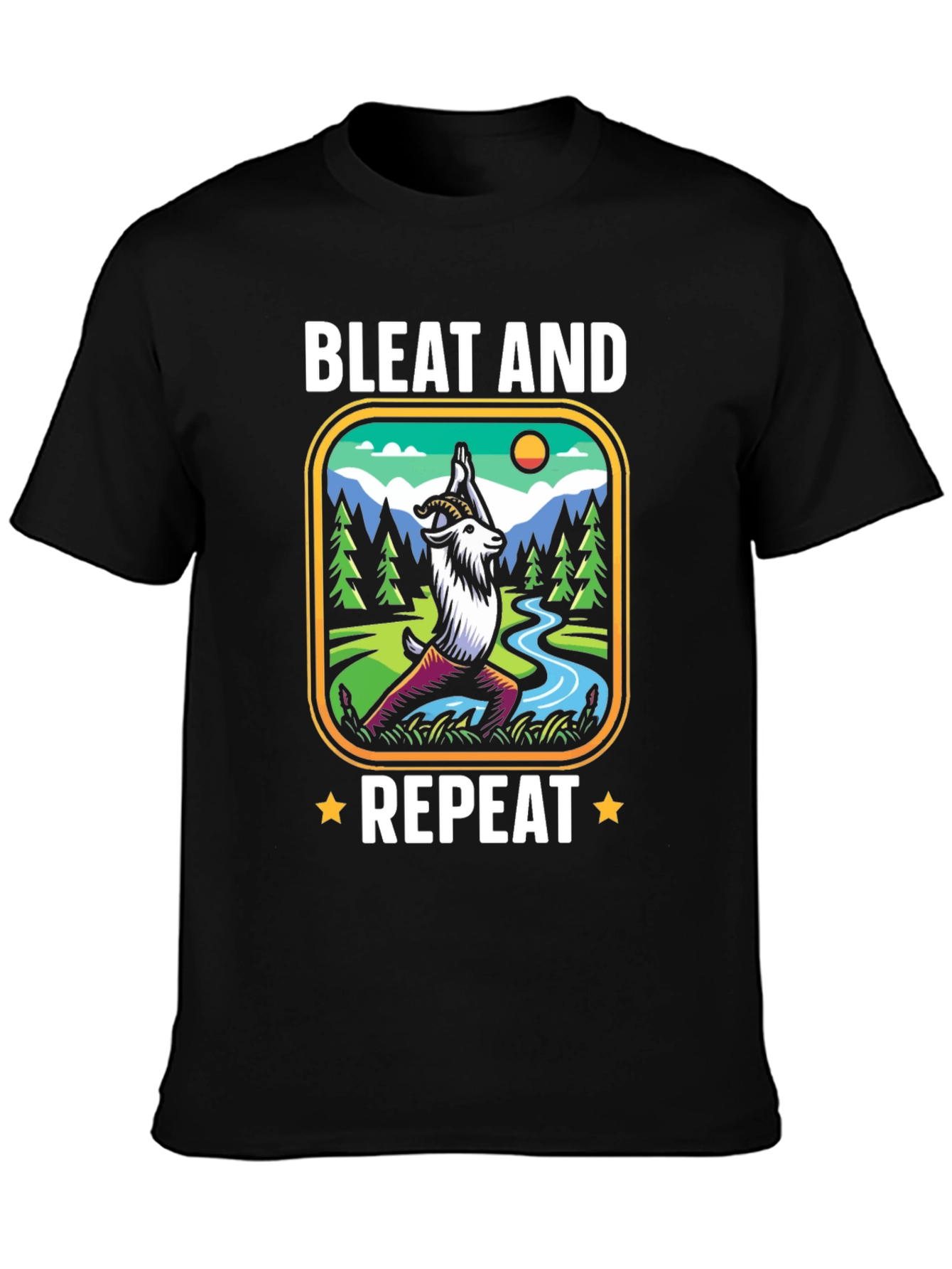 Black Bleat and Repeat Yoga Goat T-Shirt view 3