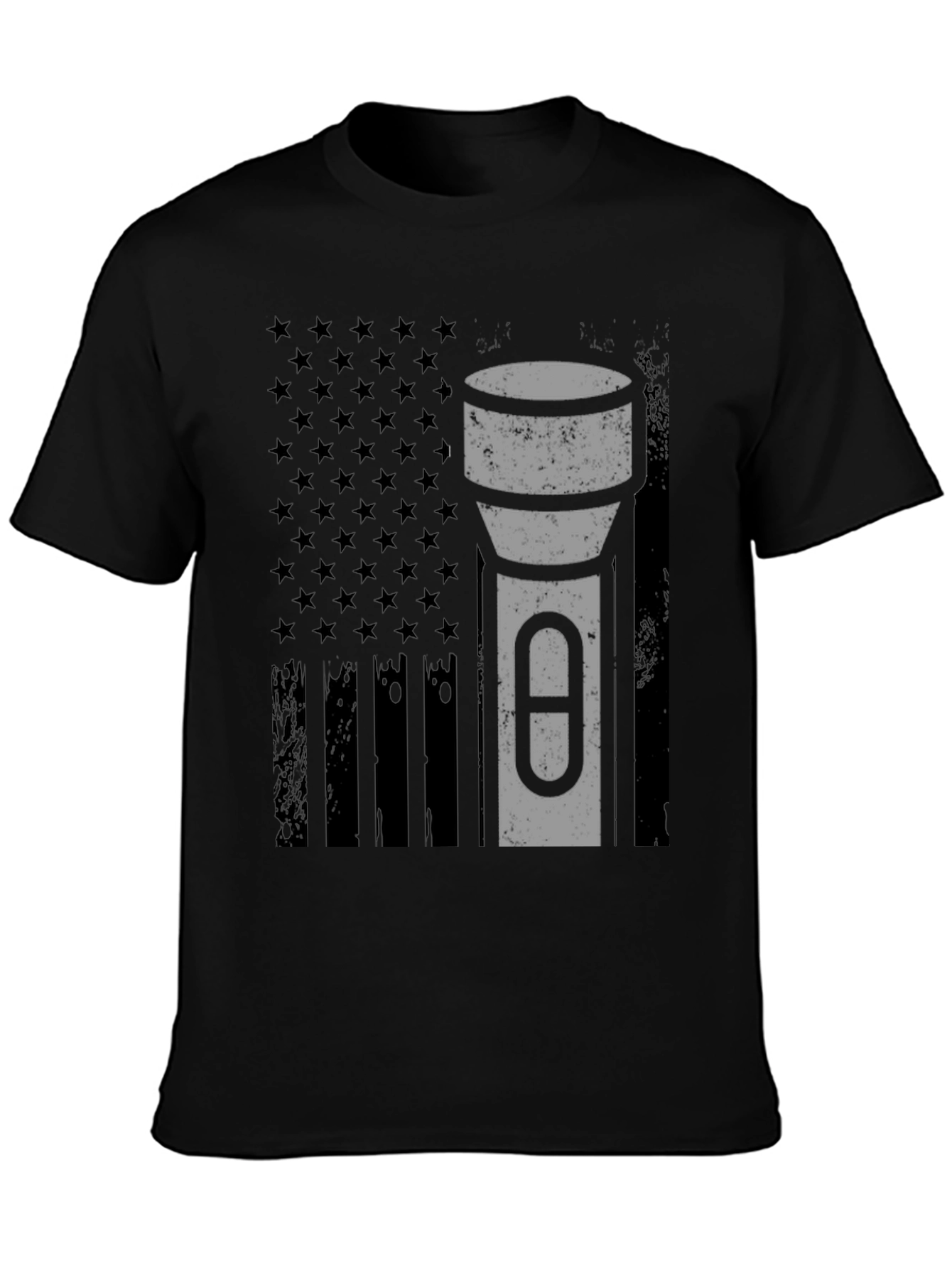Black American Flag Tactical Flashlight T-Shirt view 3