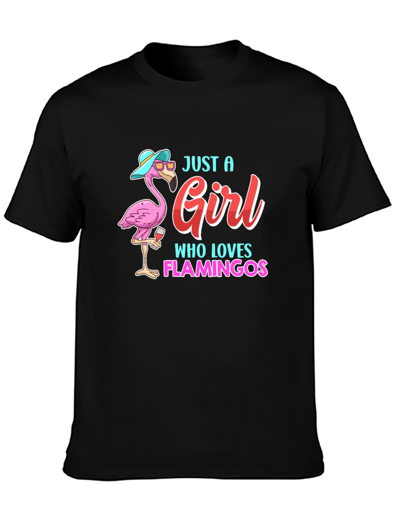 Black Just a Girl Who Loves Flamingos T-Shirt view 3