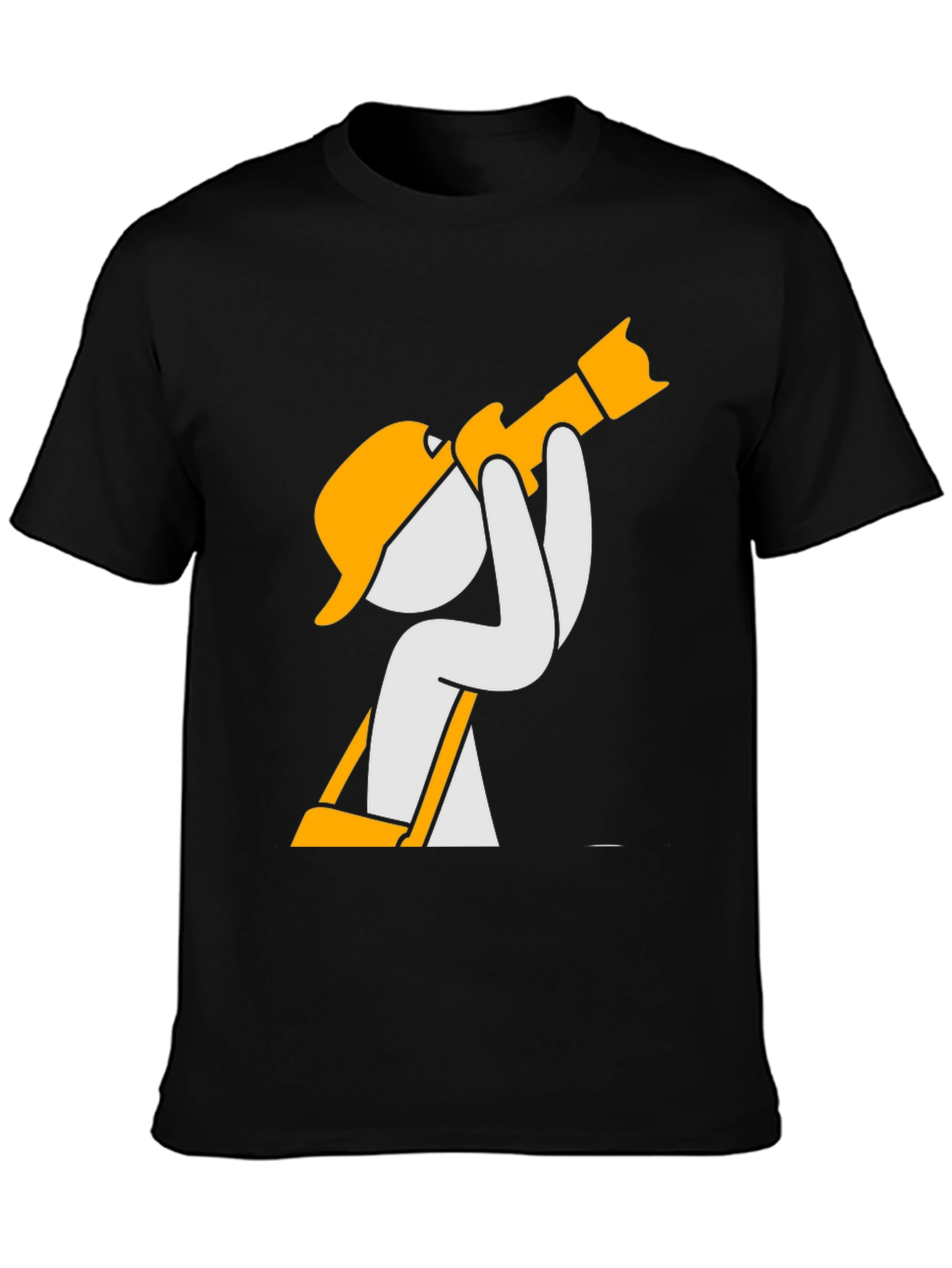 Black Construction Worker Cartoon Graphic T-Shirt view 3