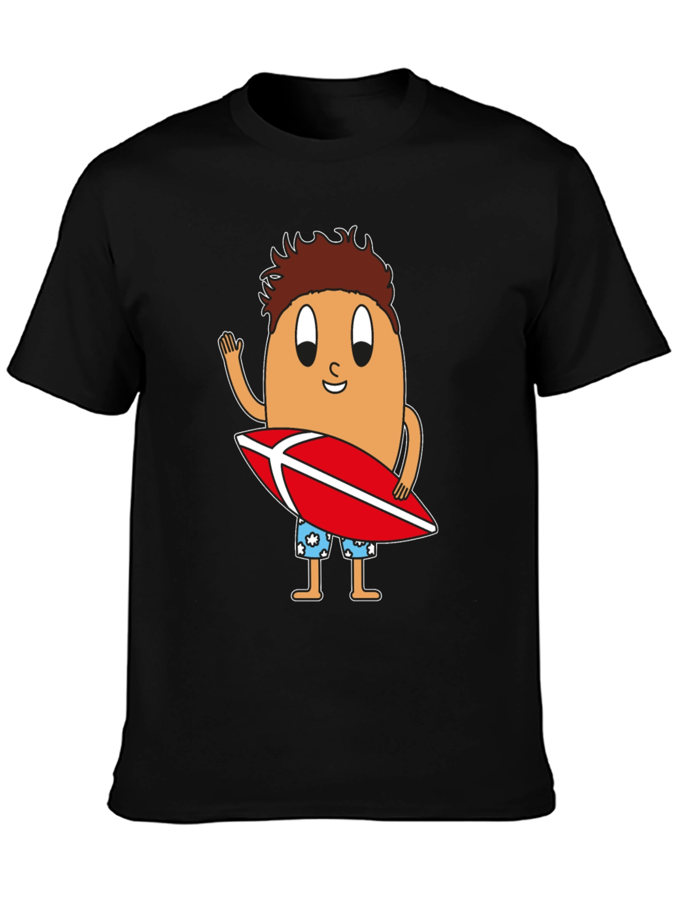 Black Funny Surfing Egg Cartoon Graphic T-Shirt view 3