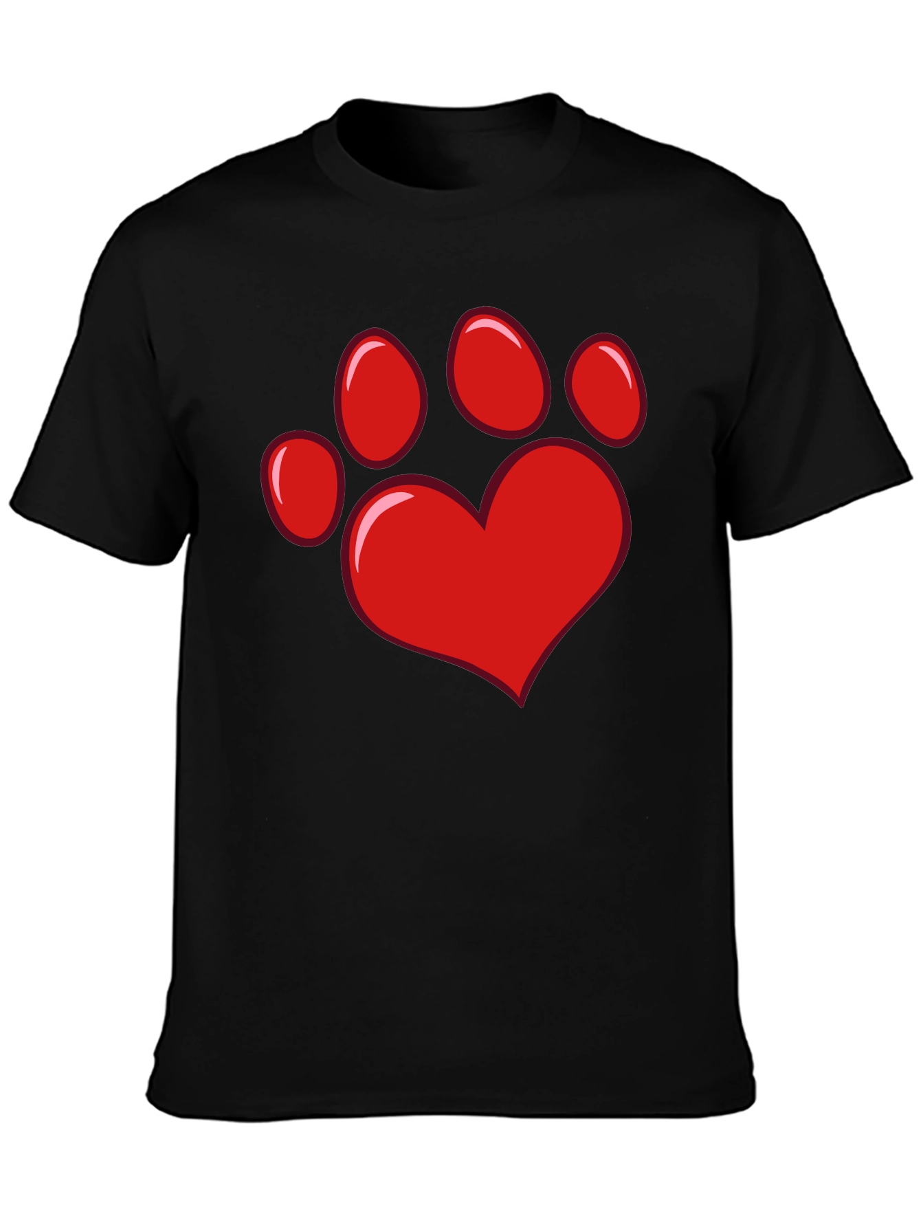 Black Heart Paw Print Black T-Shirt view 3