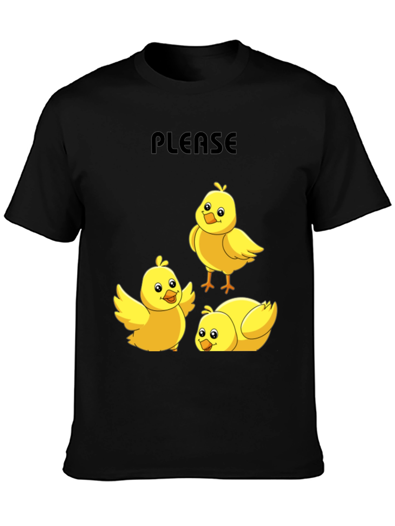 Black Please Chick T-Shirt - Cute Cartoon Animal Tee view 3
