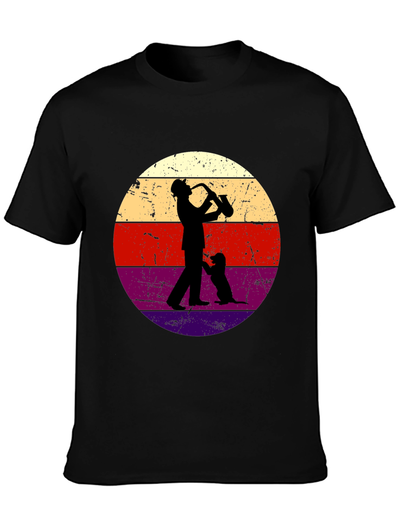 Black Saxophone Player & Dog Retro Graphic Tee view 3