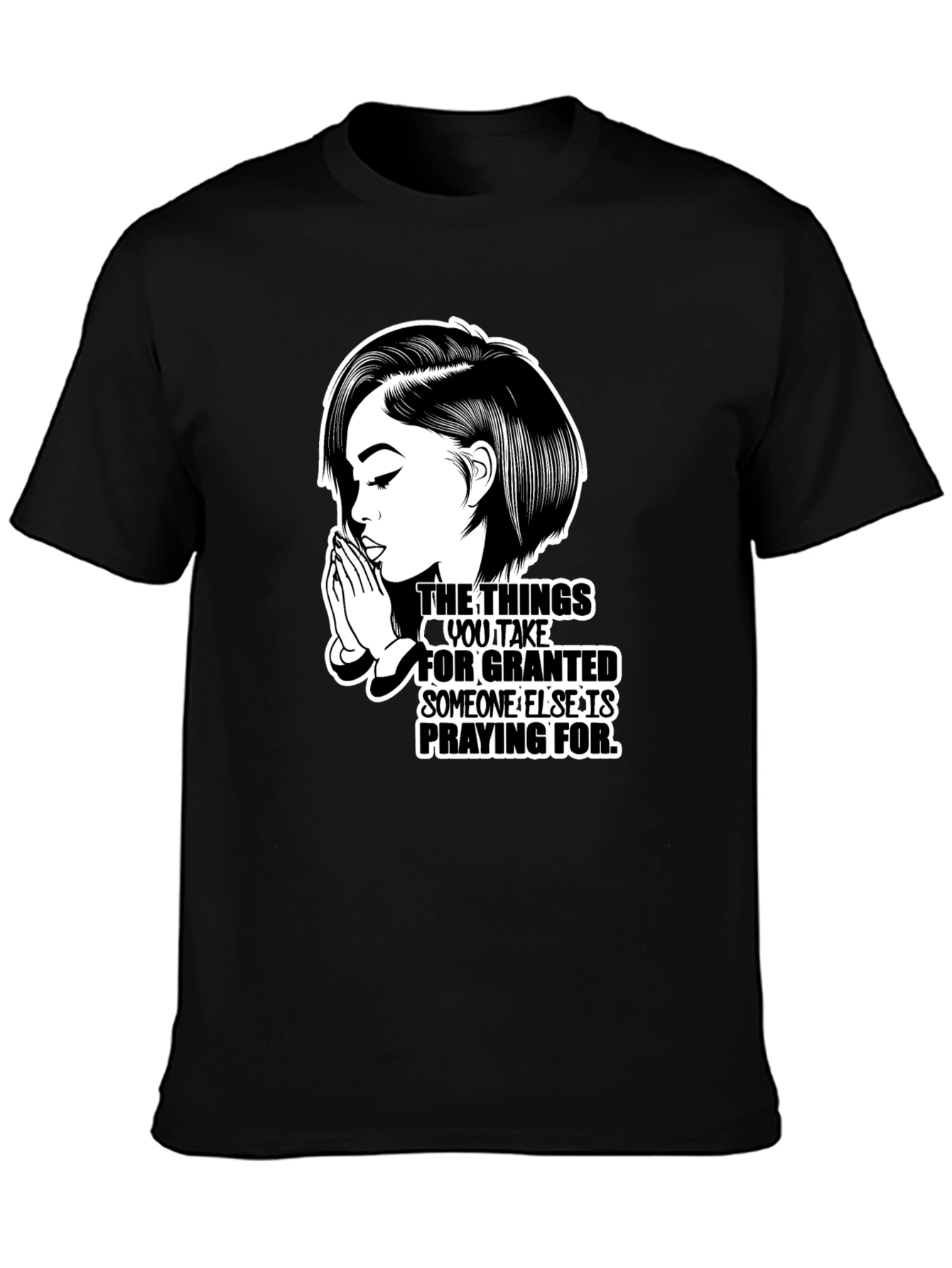 Black Praying Woman Graphic T-Shirt - Black view 3