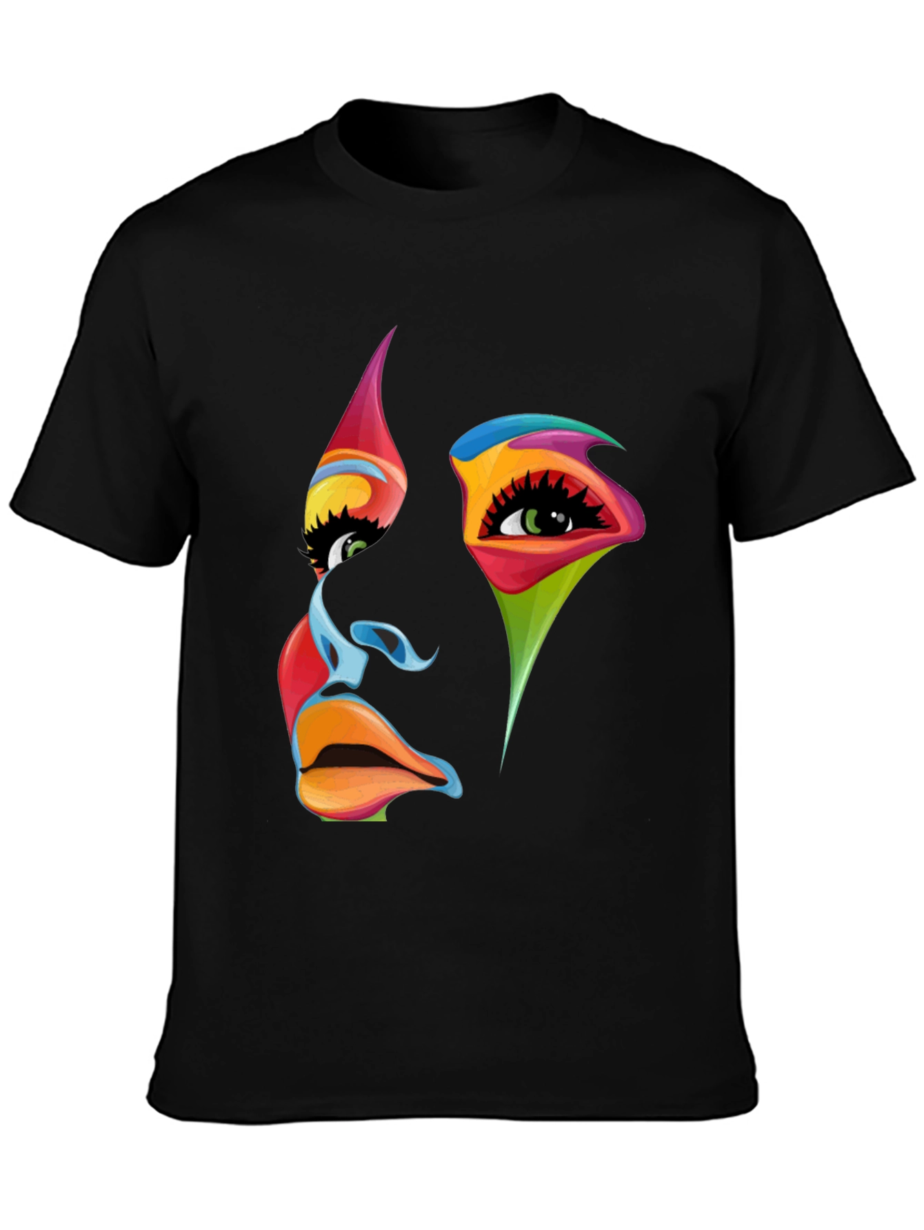 Black Abstract Face Graphic Tee - Vivid Colors, Modern Art view 3