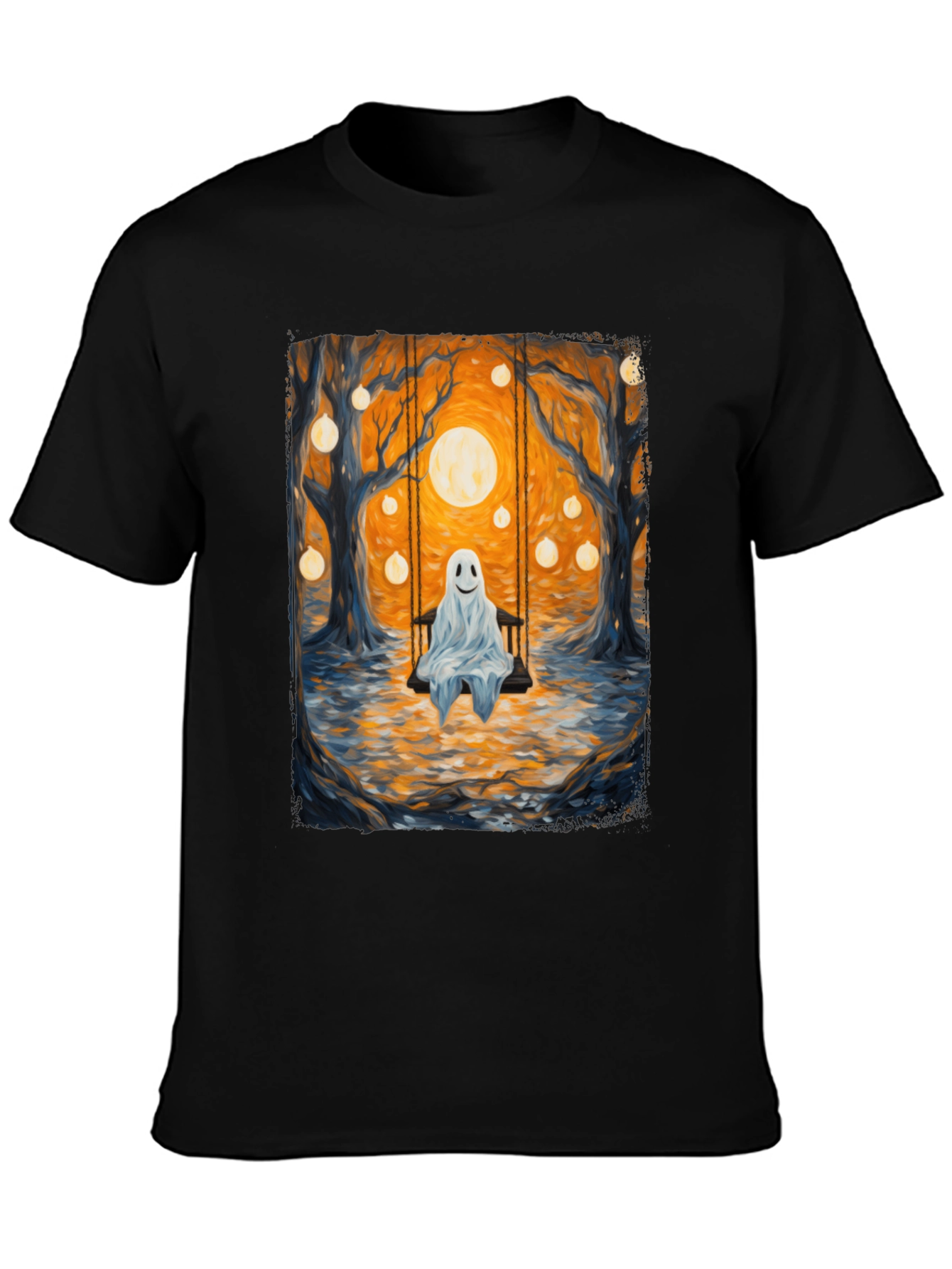 Black Ghost on Swing T-Shirt - Spooky Season view 3