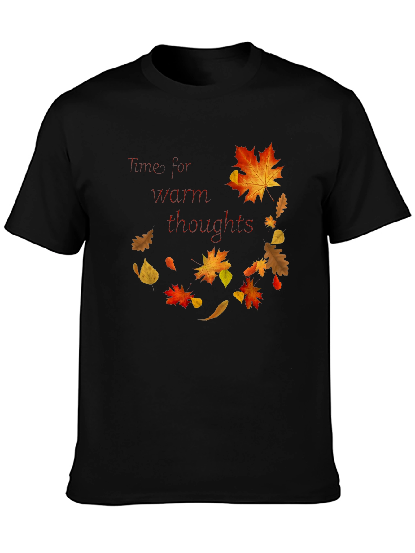 Black Warm Thoughts Autumn Leaf T-Shirt view 3