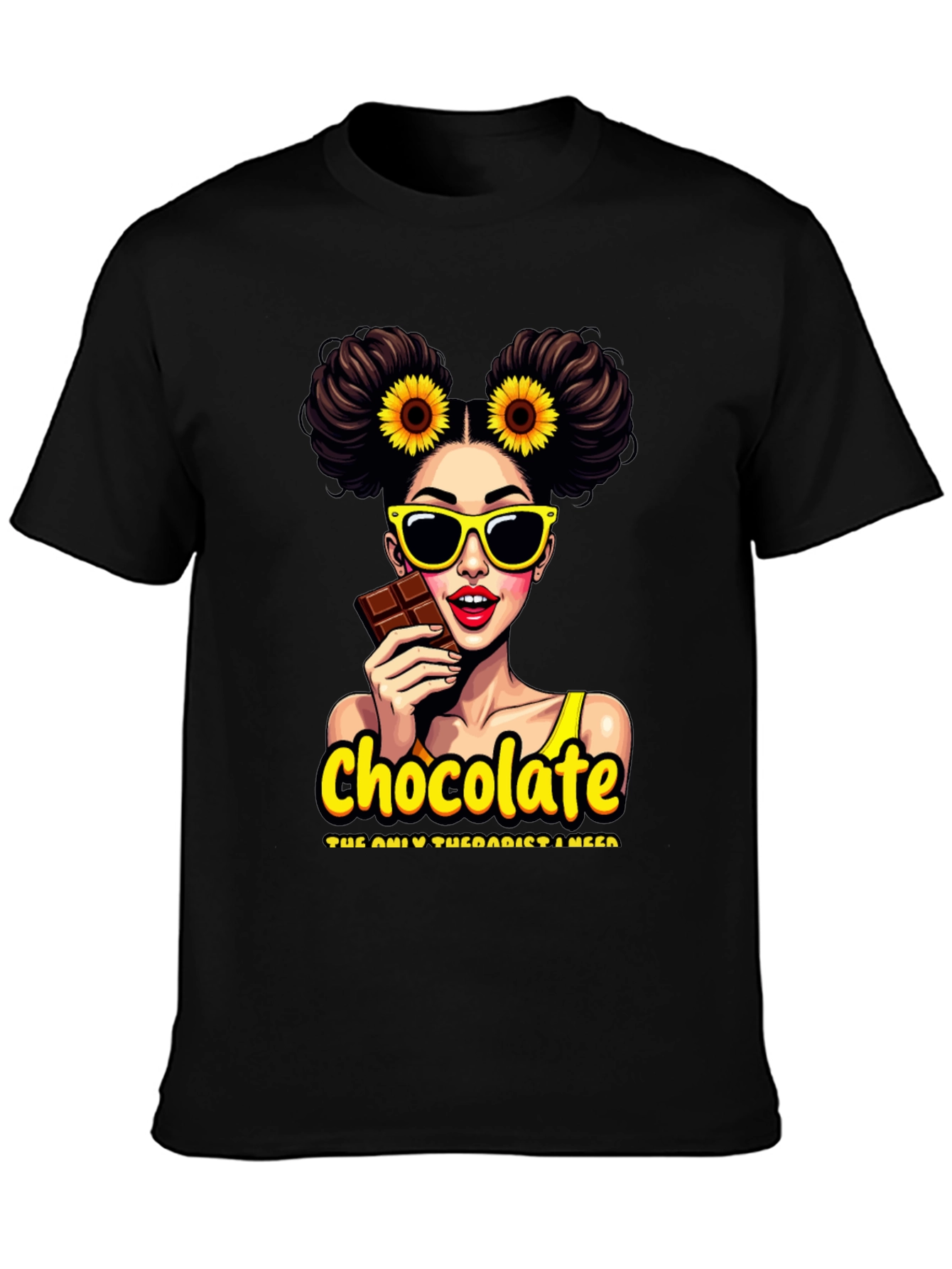 Black Chocolate Therapist Graphic Tee - Black Cotton T-Shirt view 3