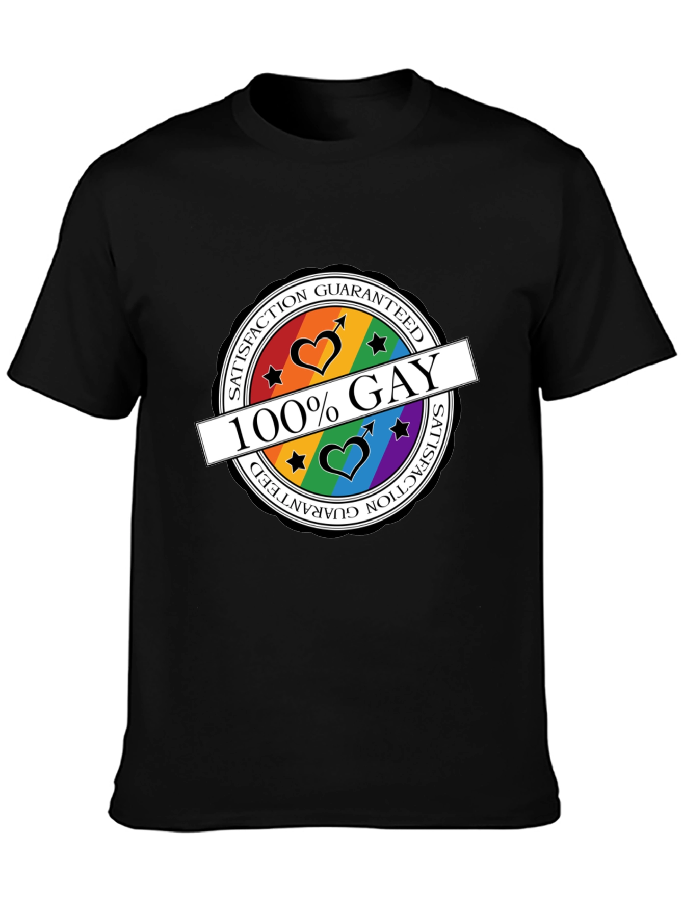 Black 100% Gay Pride T-Shirt - Satisfaction Guaranteed view 3